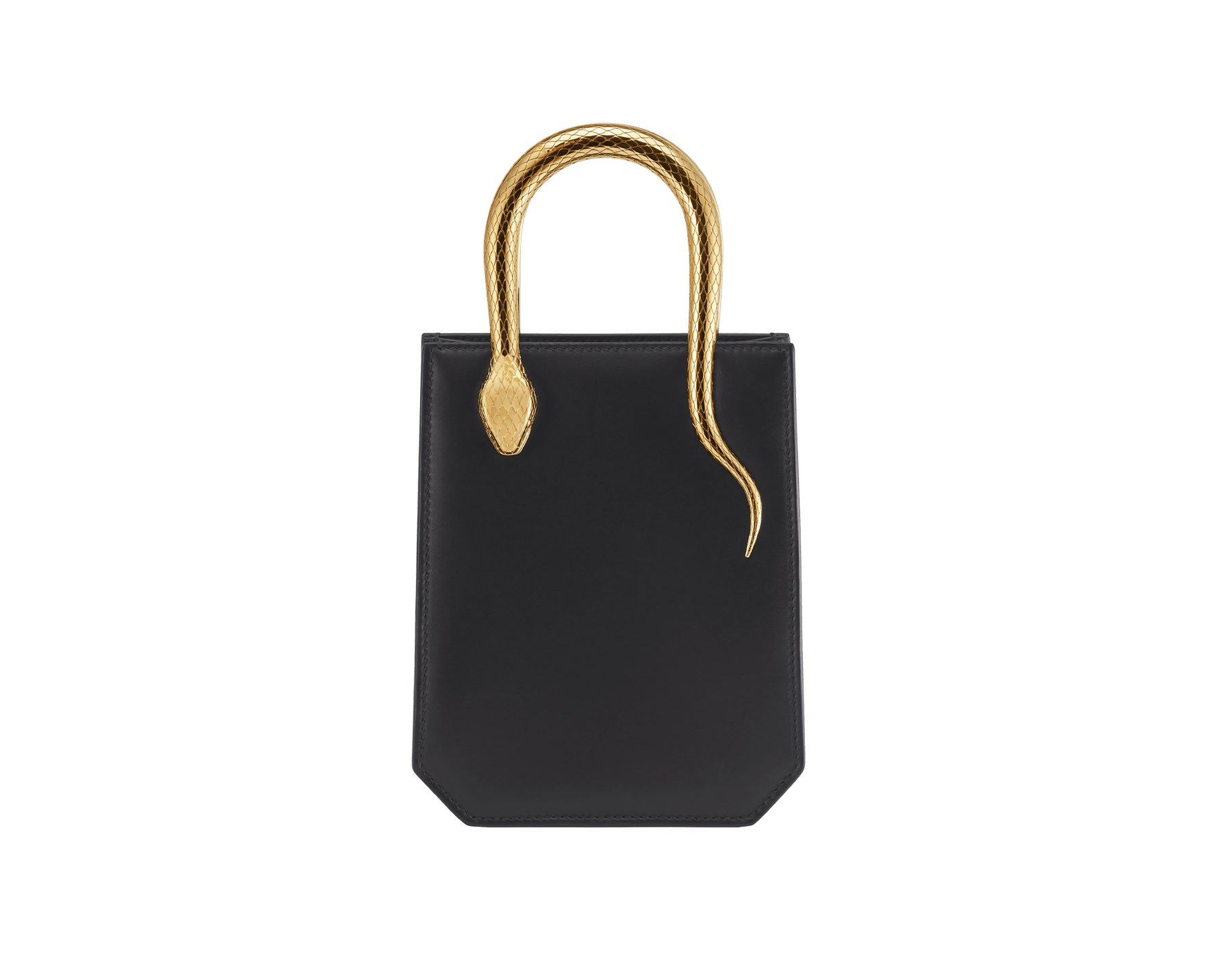 Serpentine mini tote bag in ivory opal Metropolitan calf leather with black nappa leather lining. Captivating snake body-shaped handles in gold-plated brass embellished with engraved scales and red enamel eyes. SEA-1223 image 1