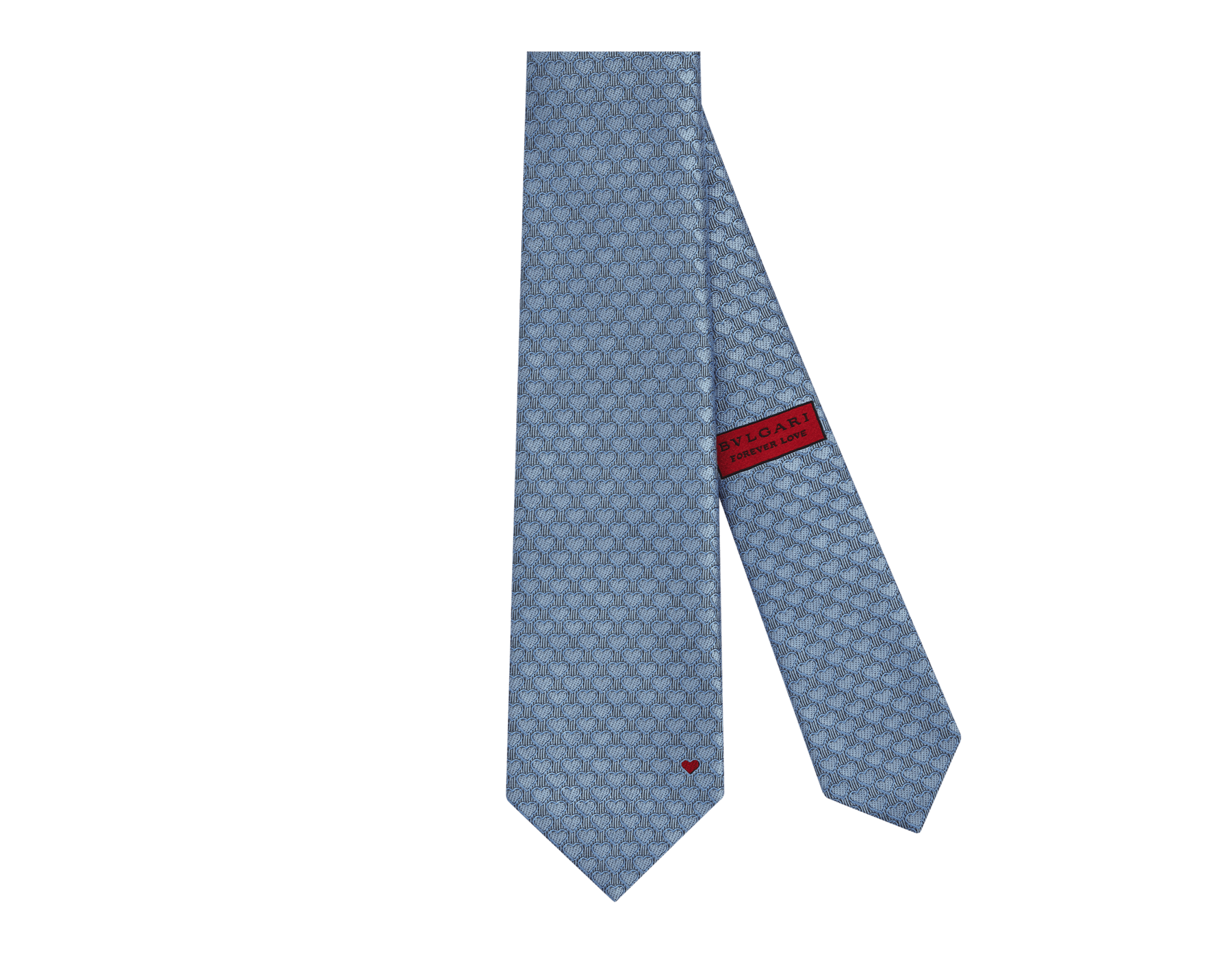 Forever Love Special Edition seven-fold tie in fine red jacquard silk with metallic heart charm on the back. Made of 100% silk. FOREVER-LOVE-FT image 1