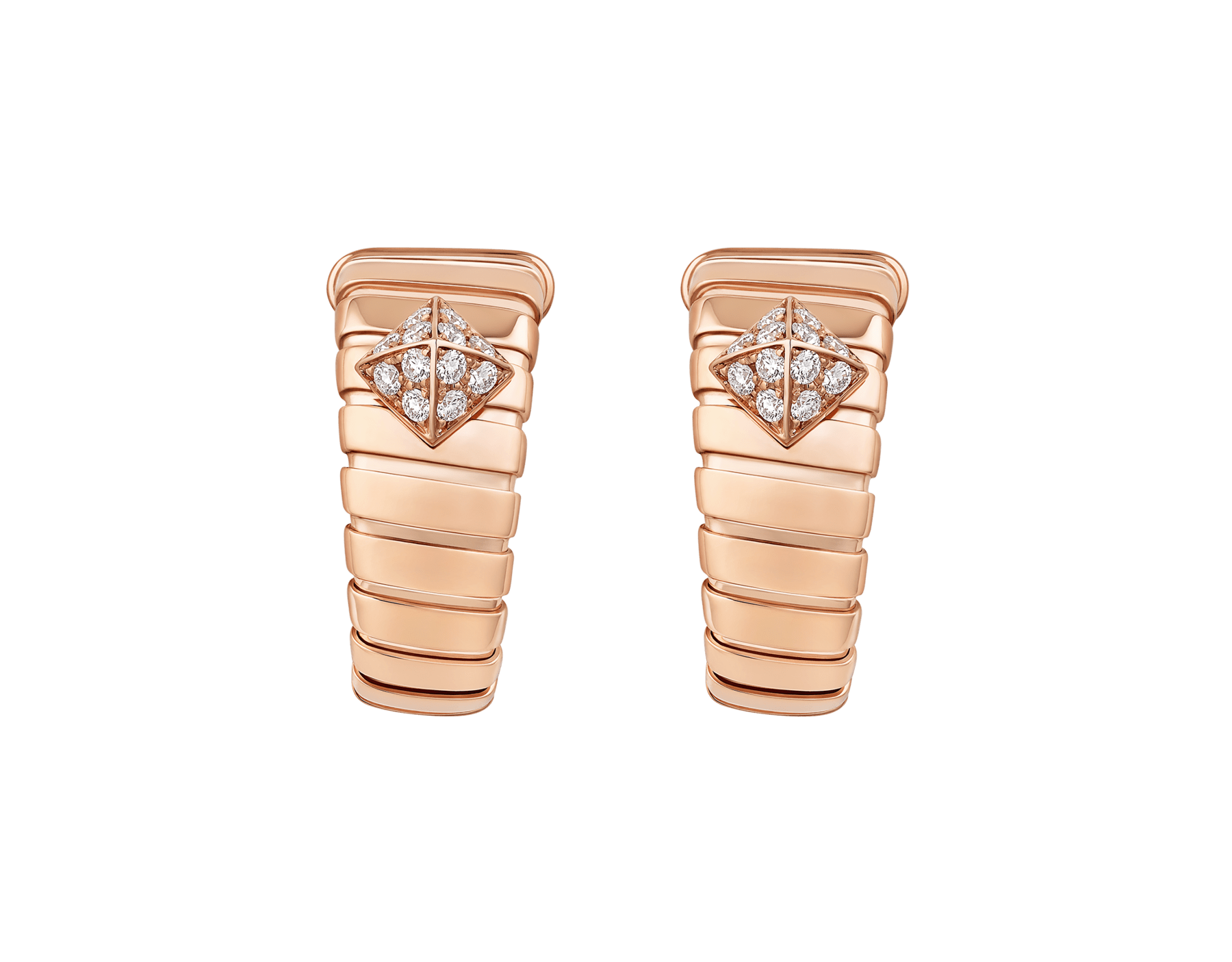 Bvlgari Tubogas 18 kt rose gold hoop earrings set with pavé diamonds studs 362299 image 1