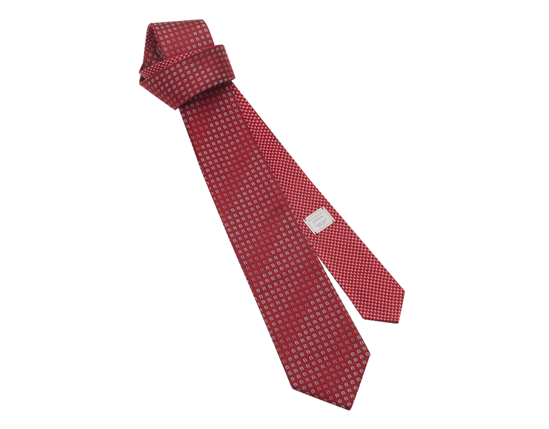 Doppelseitige B Dots Krawatte aus feinem Seidenjacquard in Peacock Grün mit Metallplakette. Hergestellt aus 100 % Seide. DOUBLEBDOTS image 1