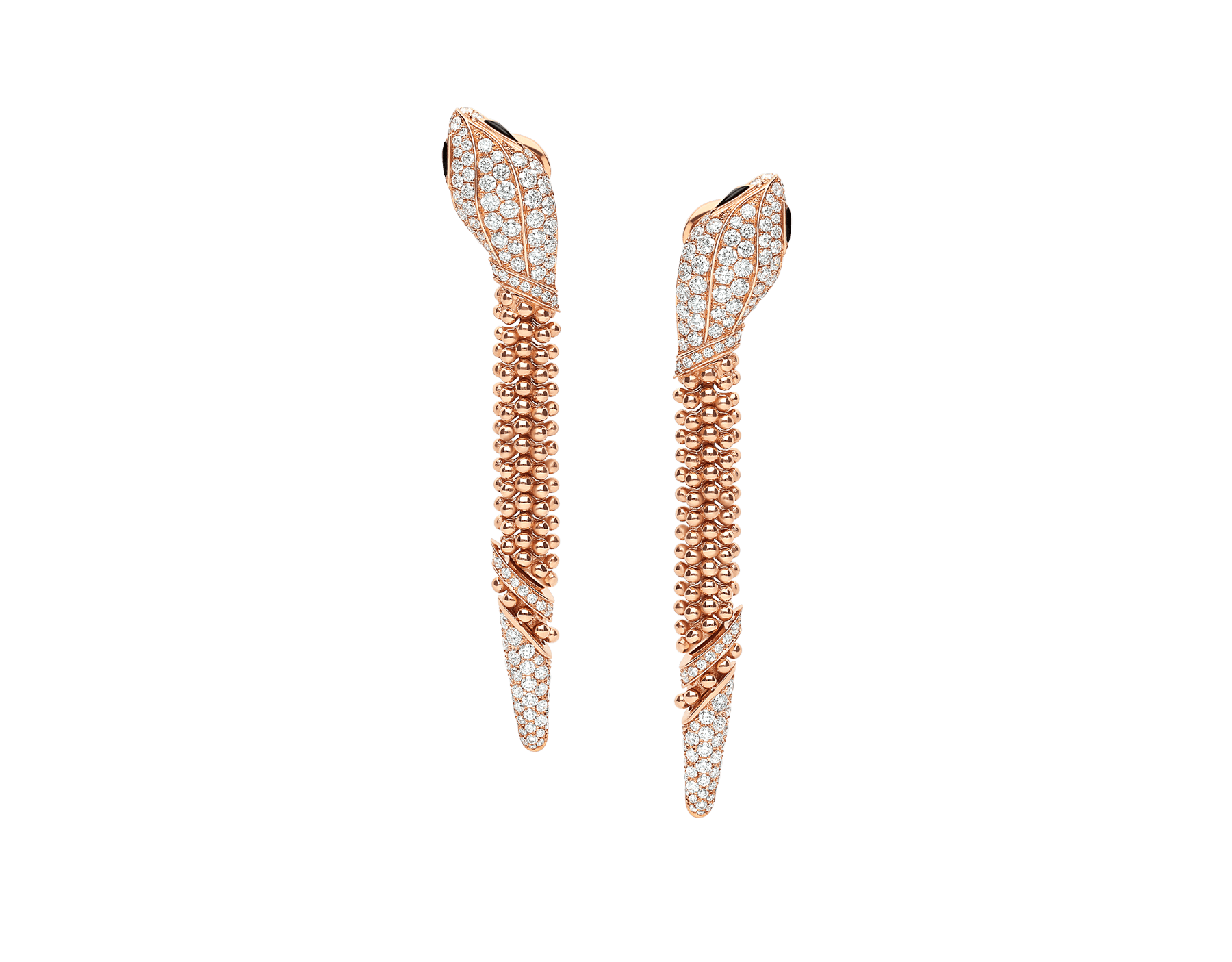 Serpenti 18 kt rose gold earrings set with pavé diamonds on the head and tail, and black onyx eyes 359387 image 1