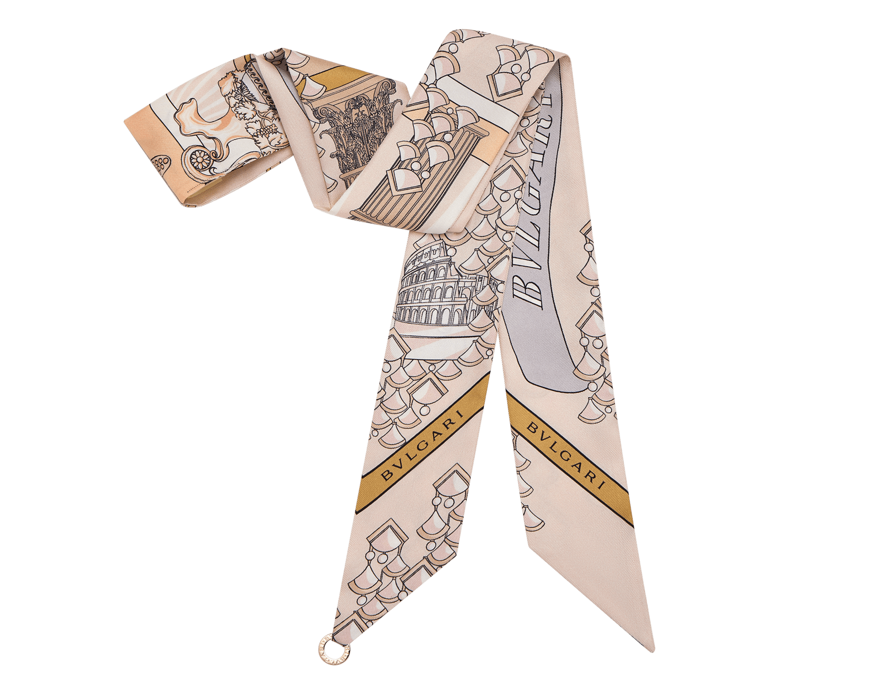 Étole Bvlgari Curiosity en sergé de soie fine couleur péridot clair dotée d’un pendentif en métal BVLGARI BVLGARI. Modèle confectionné à 100&nbsp;% de soie. BULGARICURIOSITYSH image 1