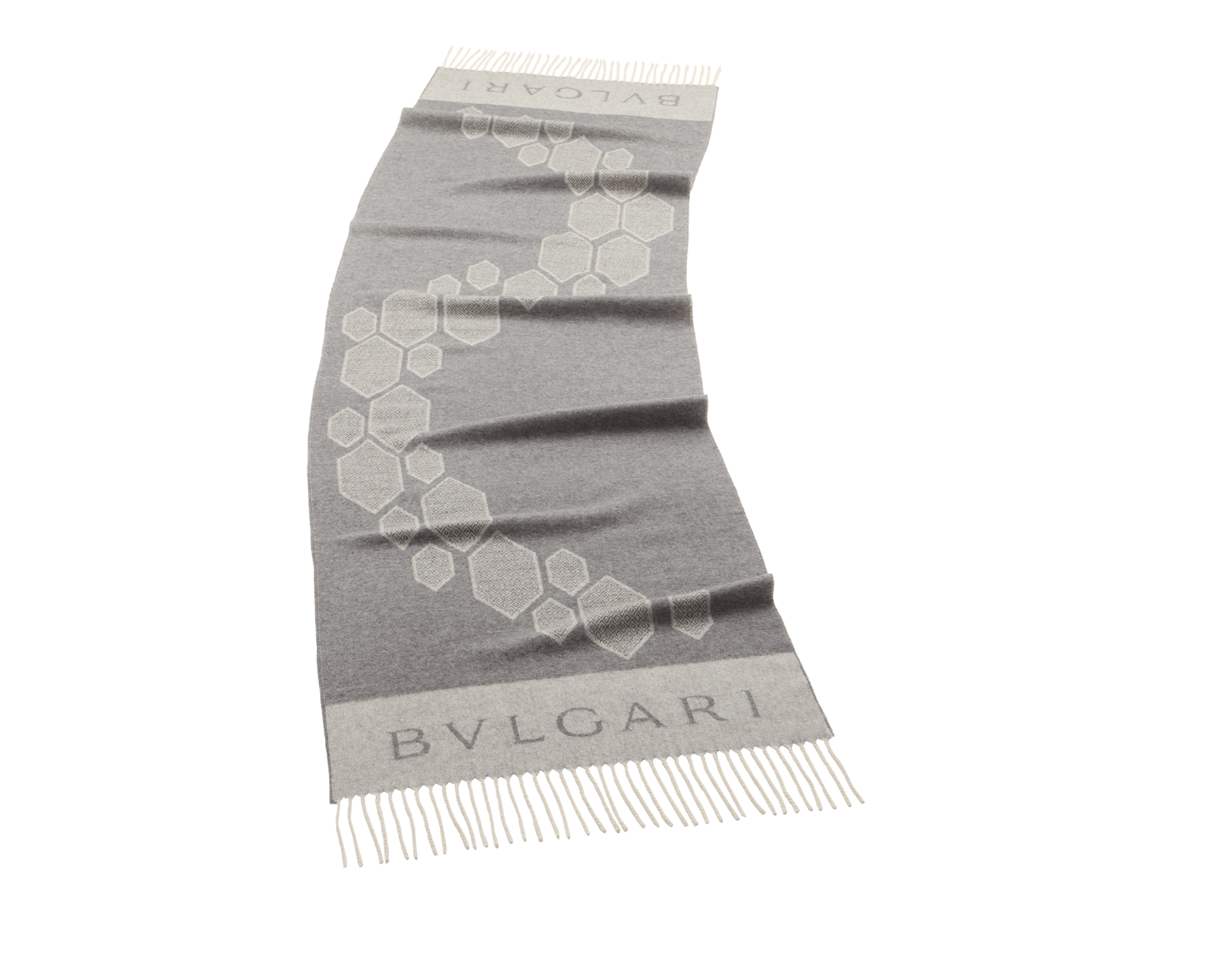 Wonder Scales stole in stone grey cashmere. Made of 100% cashmere. WONDERSCALES-ST image 1