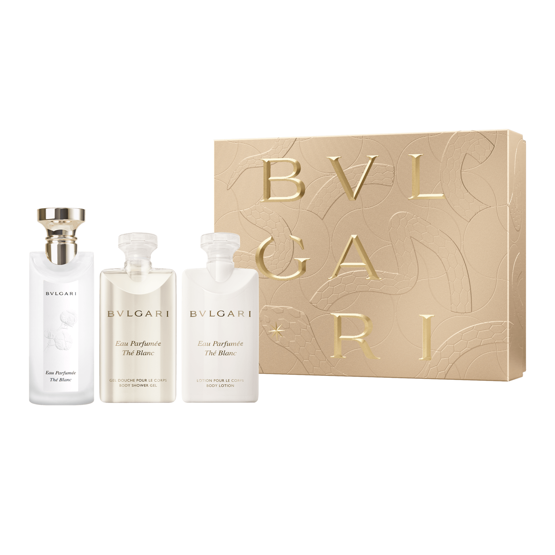 Immerse yourself into the enchantment of the Christmas season and celebrate the magic of gifting with the Eau Parfumée Thé Blanc Christmas set containing a 75 ml Eau de Toilette, a 75 ml Body Lotion and a 75 ml Shower Gel. 42698 image 1