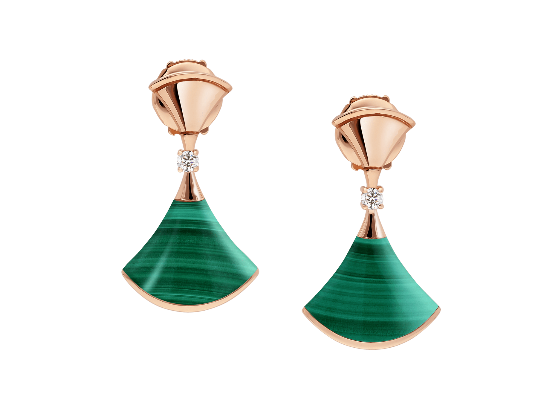 DIVAS' DREAM 18 kt rose gold earring set with malachite elements and round brilliant-cut diamonds. 356454 image 1