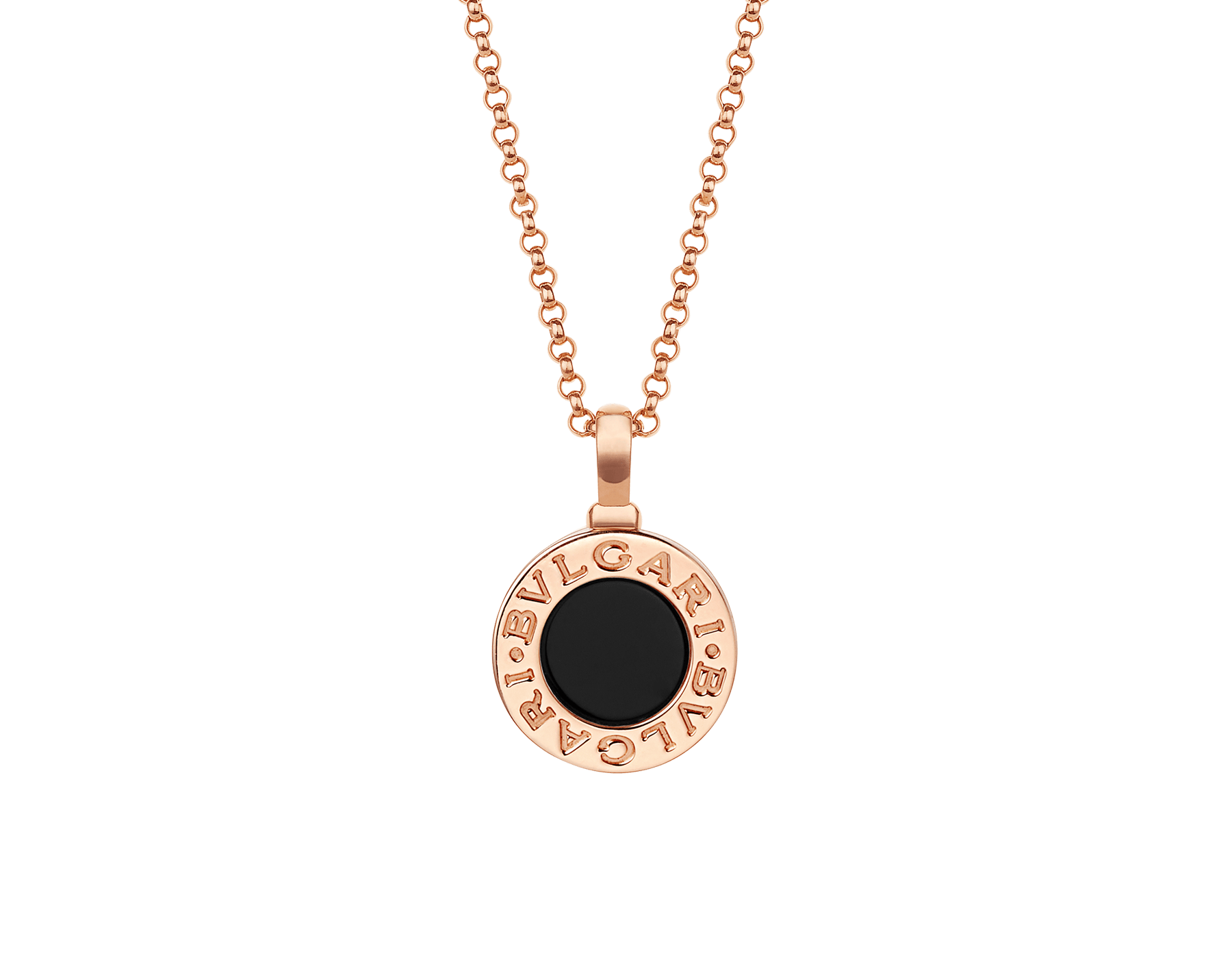 BULGARI BULGARI 18 kt rose gold necklace set with black onyx insert on the pendant and customisable with engraving on the back 359320 image 1