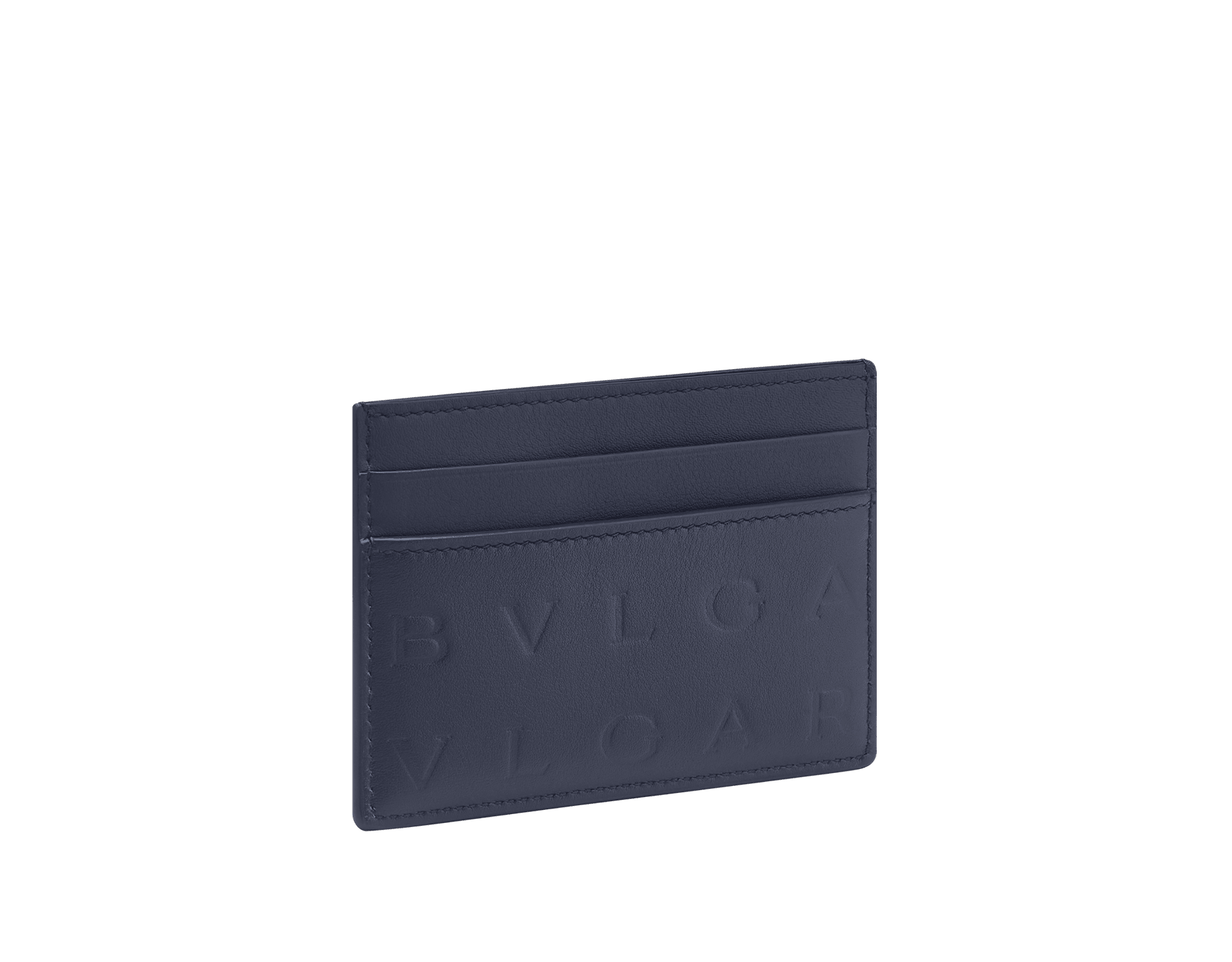 Bulgari Logo card holder in ivy onyx greenish-grey calf leather with iconic hot-stamped Infinitum pattern all over. BVL-CCHOLDERb image 1