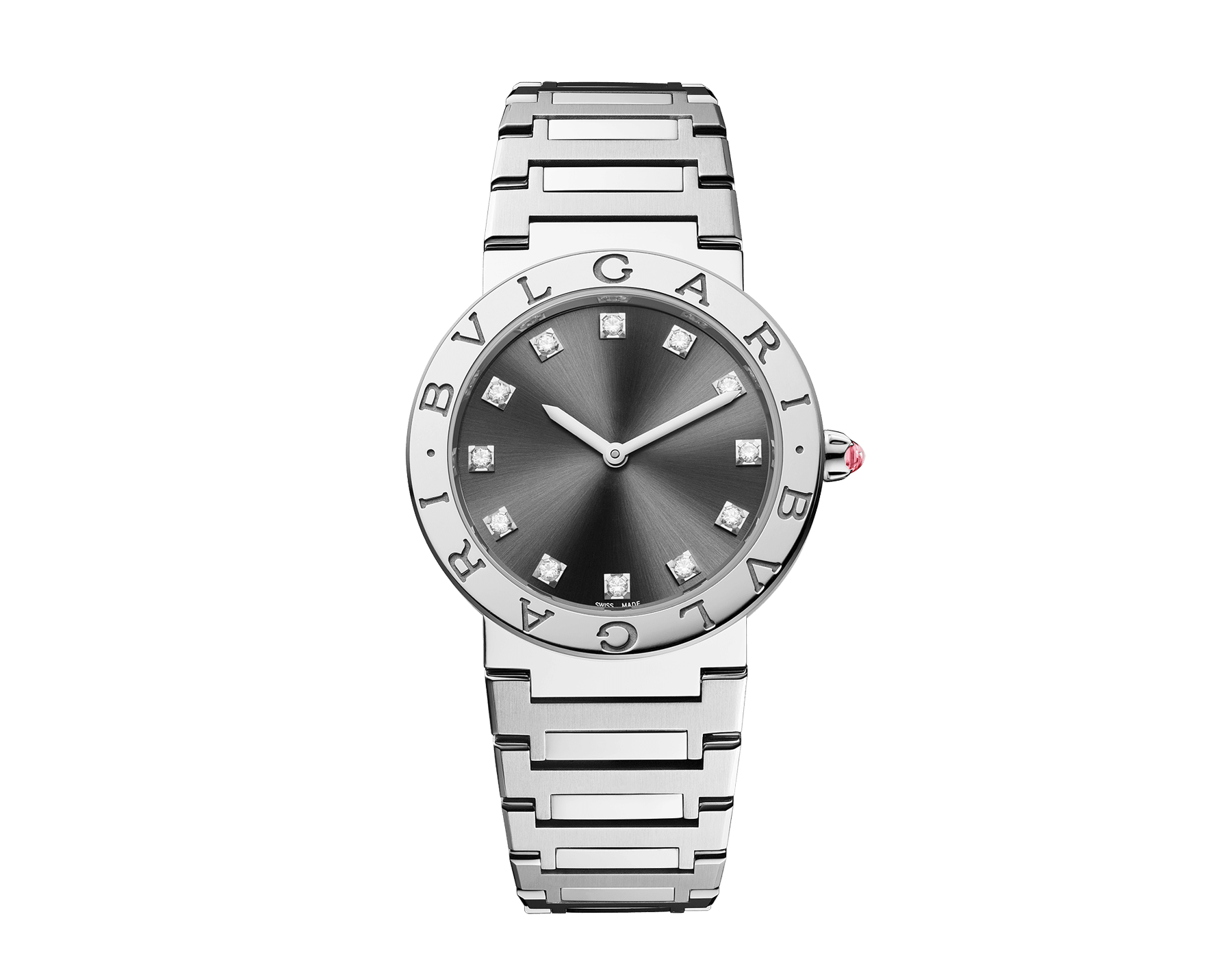 BVLGARI BVLGARI LADY watch in stainless steel case and bracelet, stainless steel bezel engraved with double logo, anthracite satiné soleil lacquered dial and diamond indexes 103689 image 1