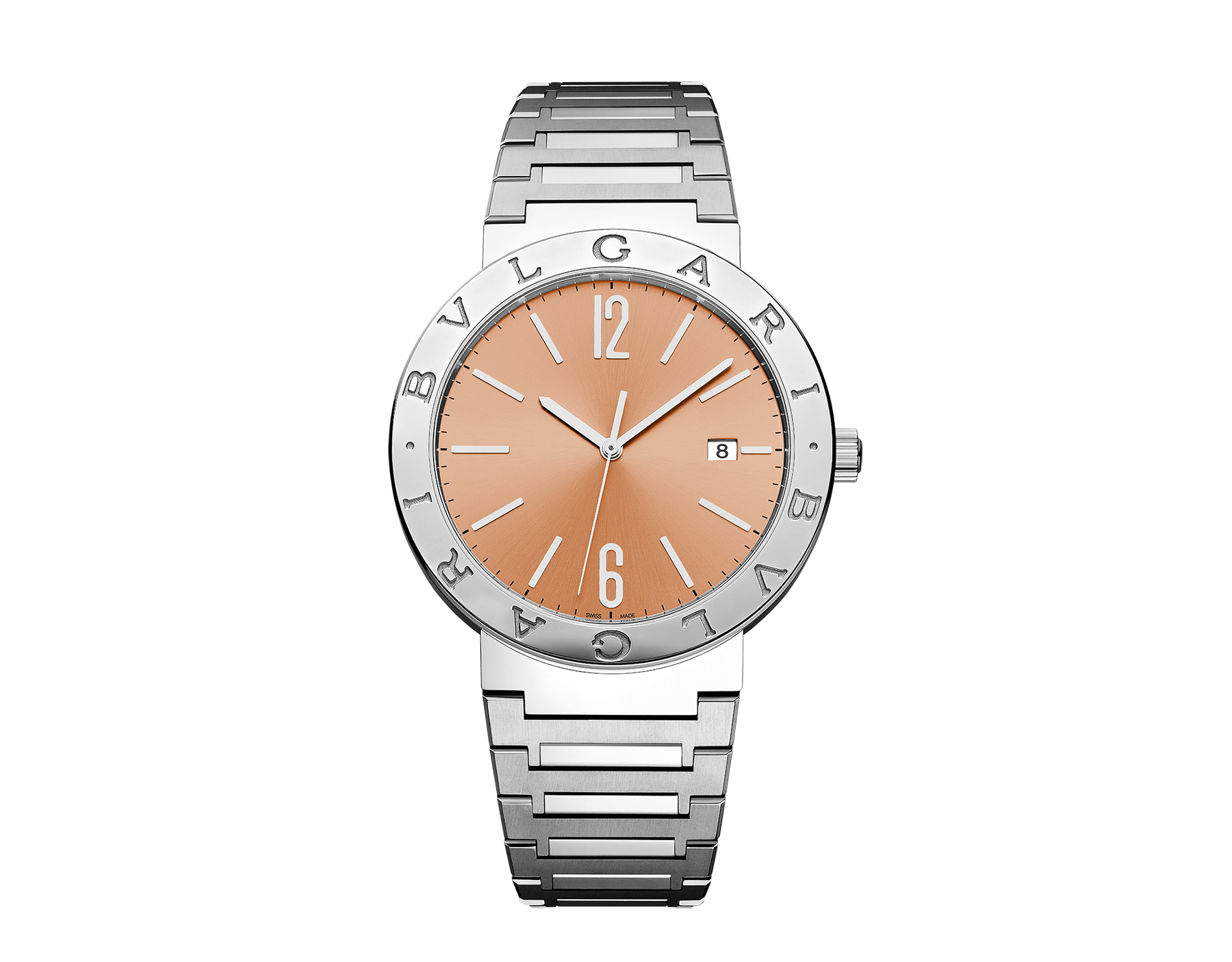 BULGARI BULGARI watch with mechanical manufacture automatic movement, satin-polished stainless steel case, bracelet and bezel engraved with the double BULGARI logo and orange lacquered sunray dial. Water-resistant up to 50 metres. Resort Limited Edition of 65 pieces. 103683 image 1