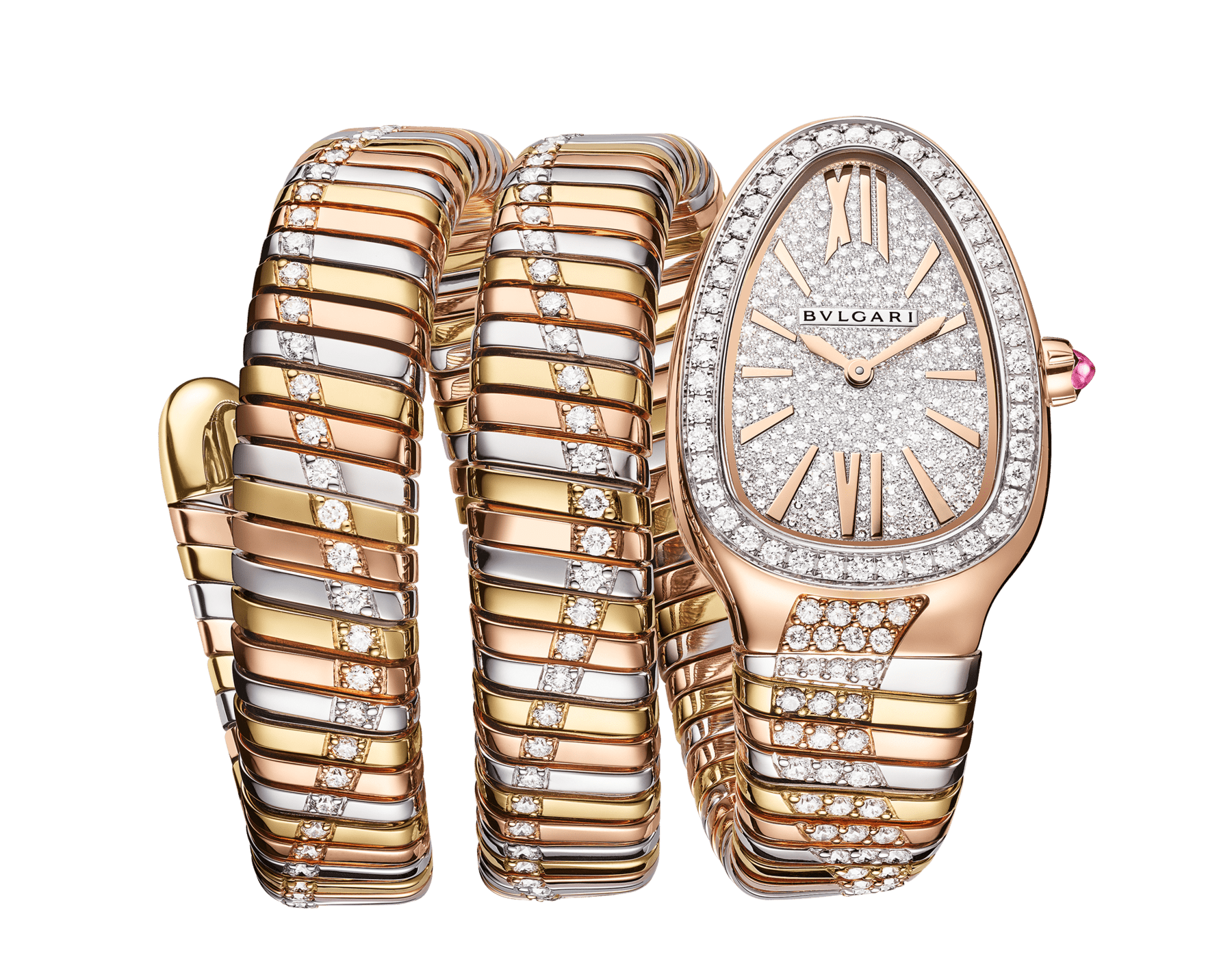 Serpenti Tubogas Infiniti 雙螺旋腕錶，18K 玫瑰金、黃金和白金材質，鑲飾鑽石，錶盤飾以全密鑲鑽石。防水深度 30 公尺。 104096 image 1