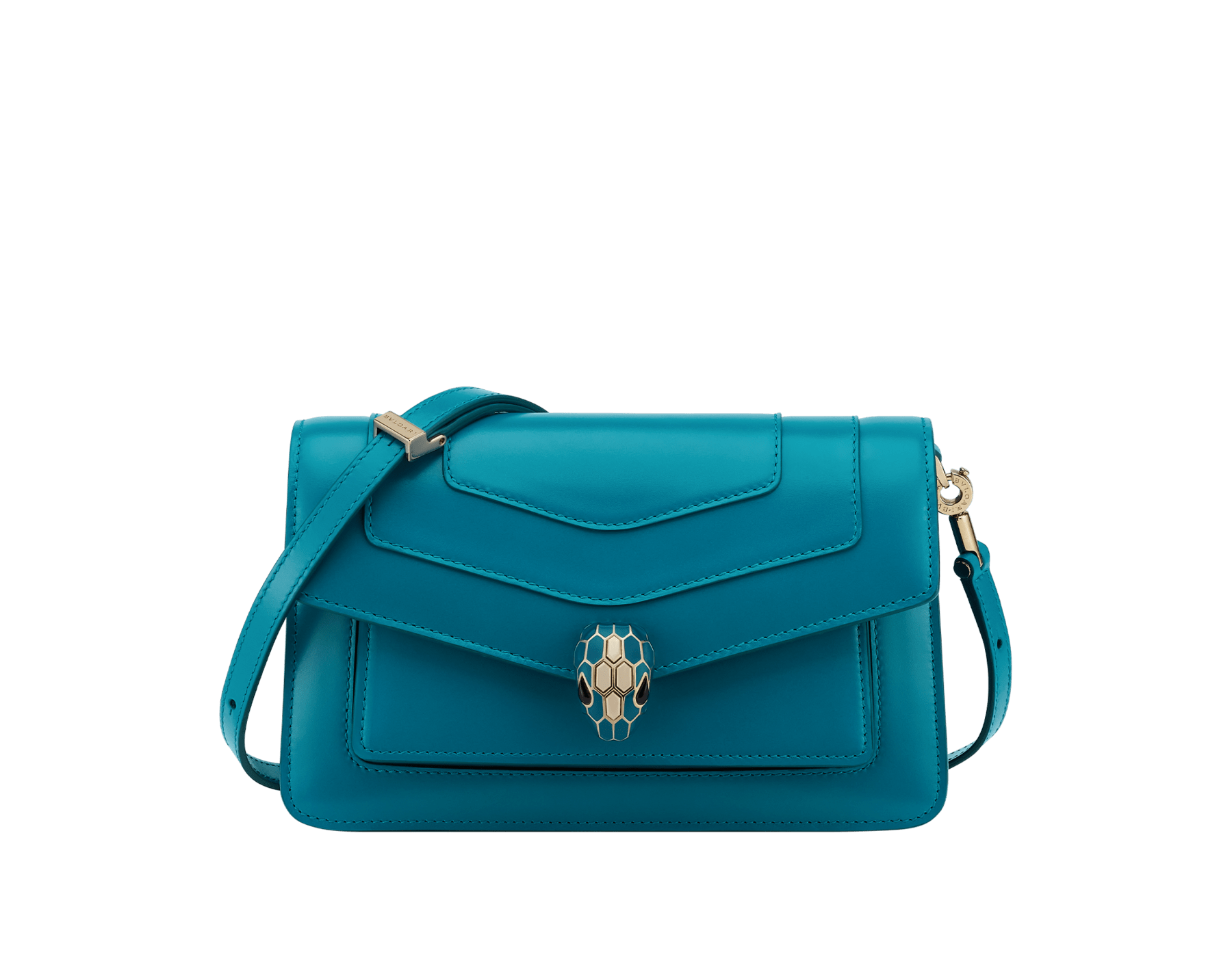 Piccola borsa a spalla Serpenti Forever East-West in vitello nero con fodera in gros-grain verde smeraldo. Accattivante chiusura magnetica Serpenti in ottone placcato oro chiaro con squame in smalto nero e bianco agata e occhi in malachite verde. 1237-CLa image 1