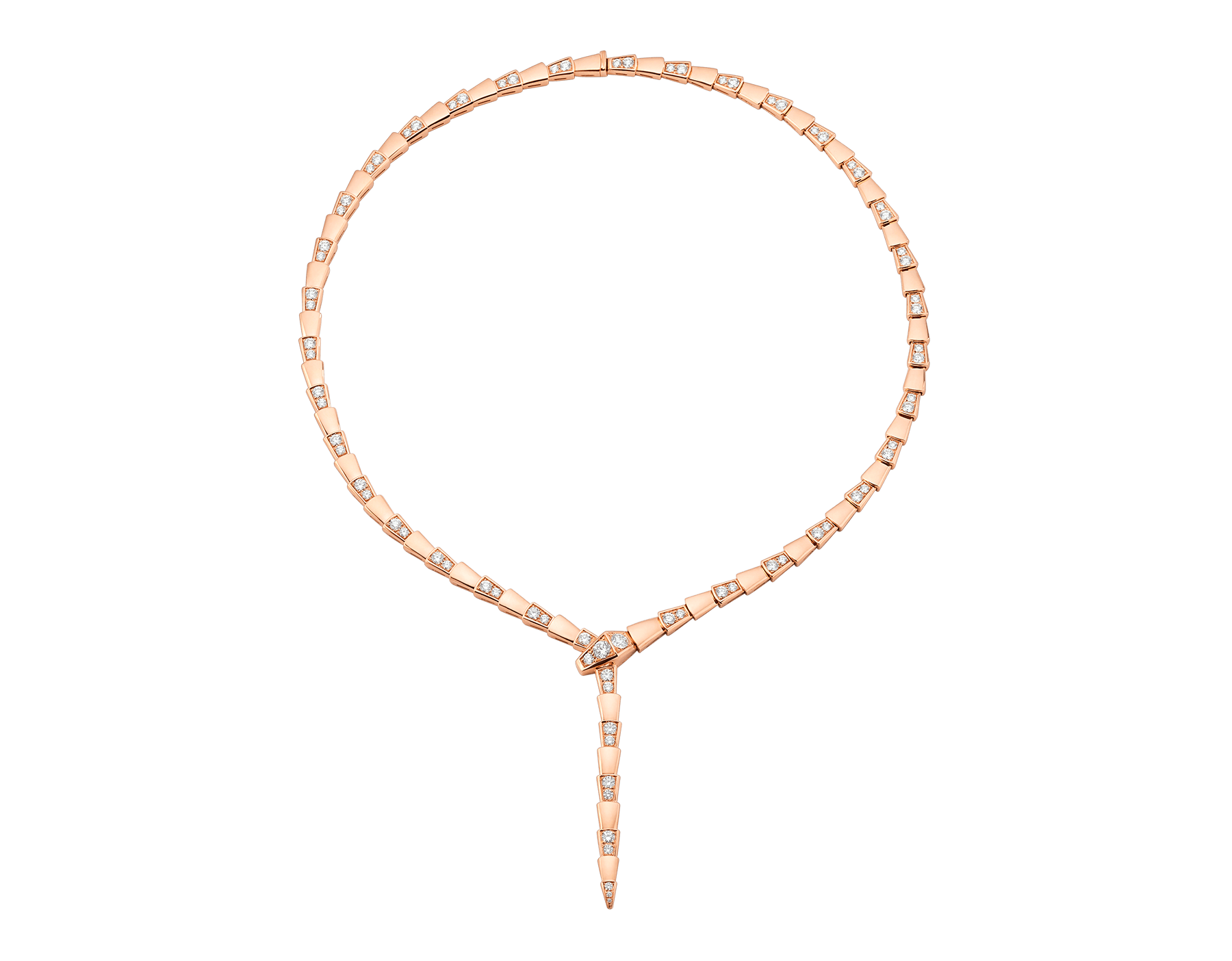 Serpenti thin necklace in 18 kt rose gold set with demi pavé diamonds (4.5 ct). 353037 image 1