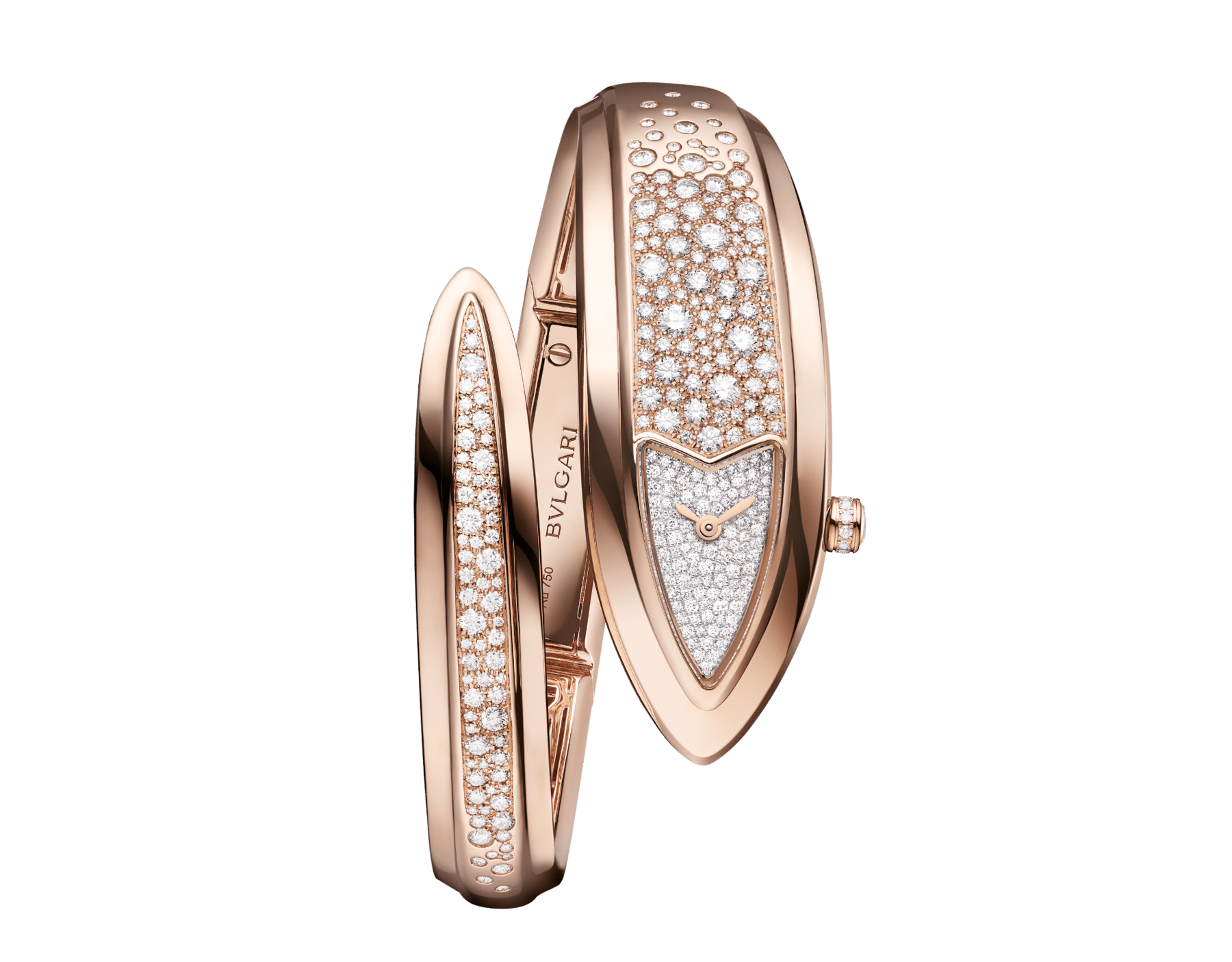 Serpenti Aeterna 腕錶，18K 玫瑰金蛇頭錶殼與手環式錶帶鑲飾明亮型切割鑽石，搭配全密鑲鑽石錶盤。 SERPENTI-AETERNA image 1