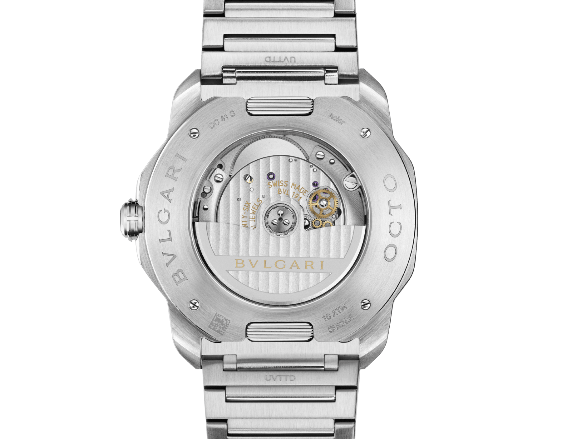 オクト ローマ オートマティック ウォッチ。機械式マニュファクチュールムーブメント。自動巻き。サテン仕上げとポリッシュ仕上げを施したステンレススティール製ケースと交換可能なブレスレット。クルドパリ仕上げのアンスラサイトダイアル。 交換可能なブラックのラバーストラップも付属。100メートル防水 103740 image 4