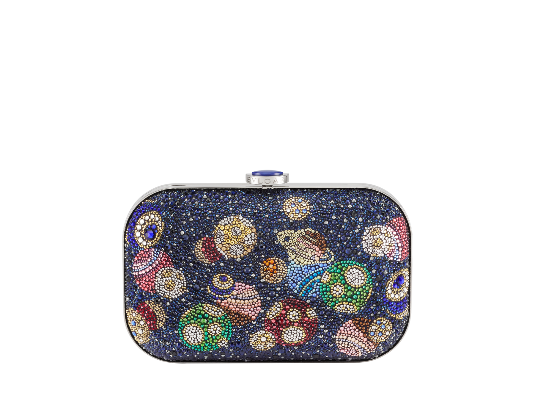 Pochette Divas' Dream ornée de cristaux Galaxy bleu marine et dotée d’une doublure en cuir nappa lapis-lazuli. Fermeture emblématique ornée d’un élément en lapis-lazuli en forme d’éventail. 295717 image 1