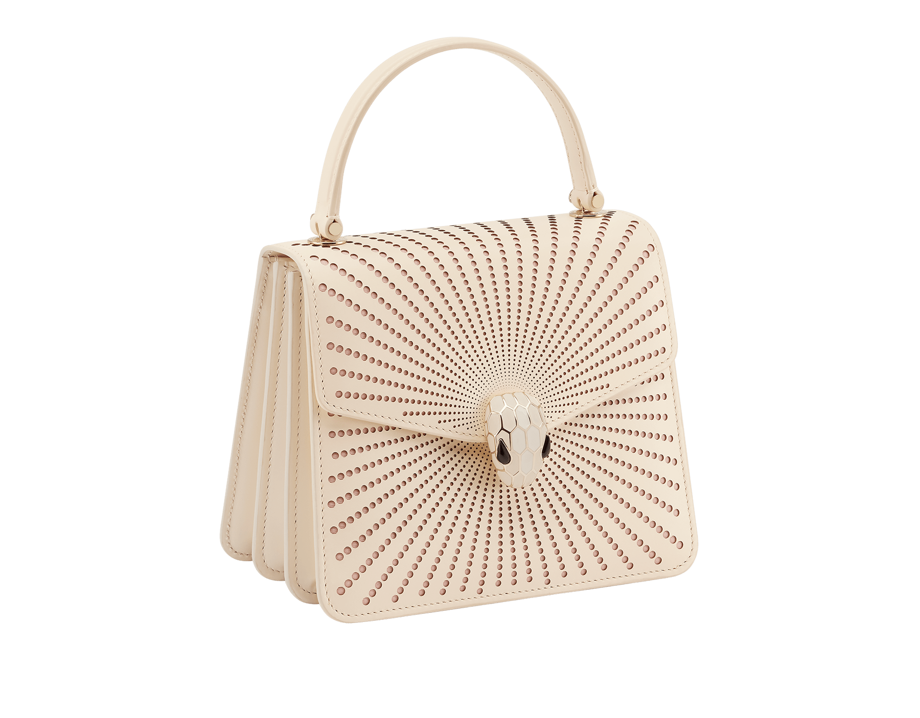 迷人的浅金镀金黄铜蛇首搭扣,饰以缎面镀金鳞片,点缀黑色缟玛瑙双眼.