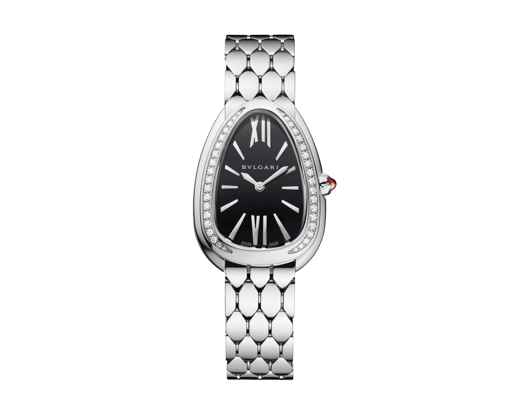 Serpenti Seduttori Uhr mit Gehäuse aus Edelstahl mit Diamanten, schwarz lackiertem Zifferblatt und Armband aus Edelstahl. Wasserdicht bis 30 Meter. 103950 image 1