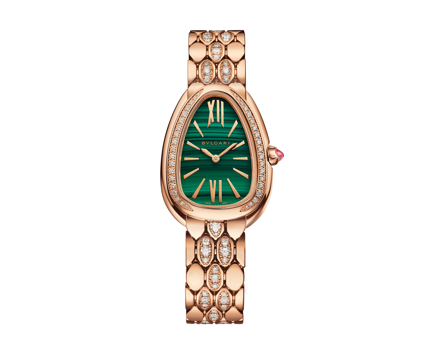 Serpenti Seduttori watch in 18 kt rose gold with brilliant-cut diamonds and malachite dial. Water-resistant up to 30 metres 103835 image 1