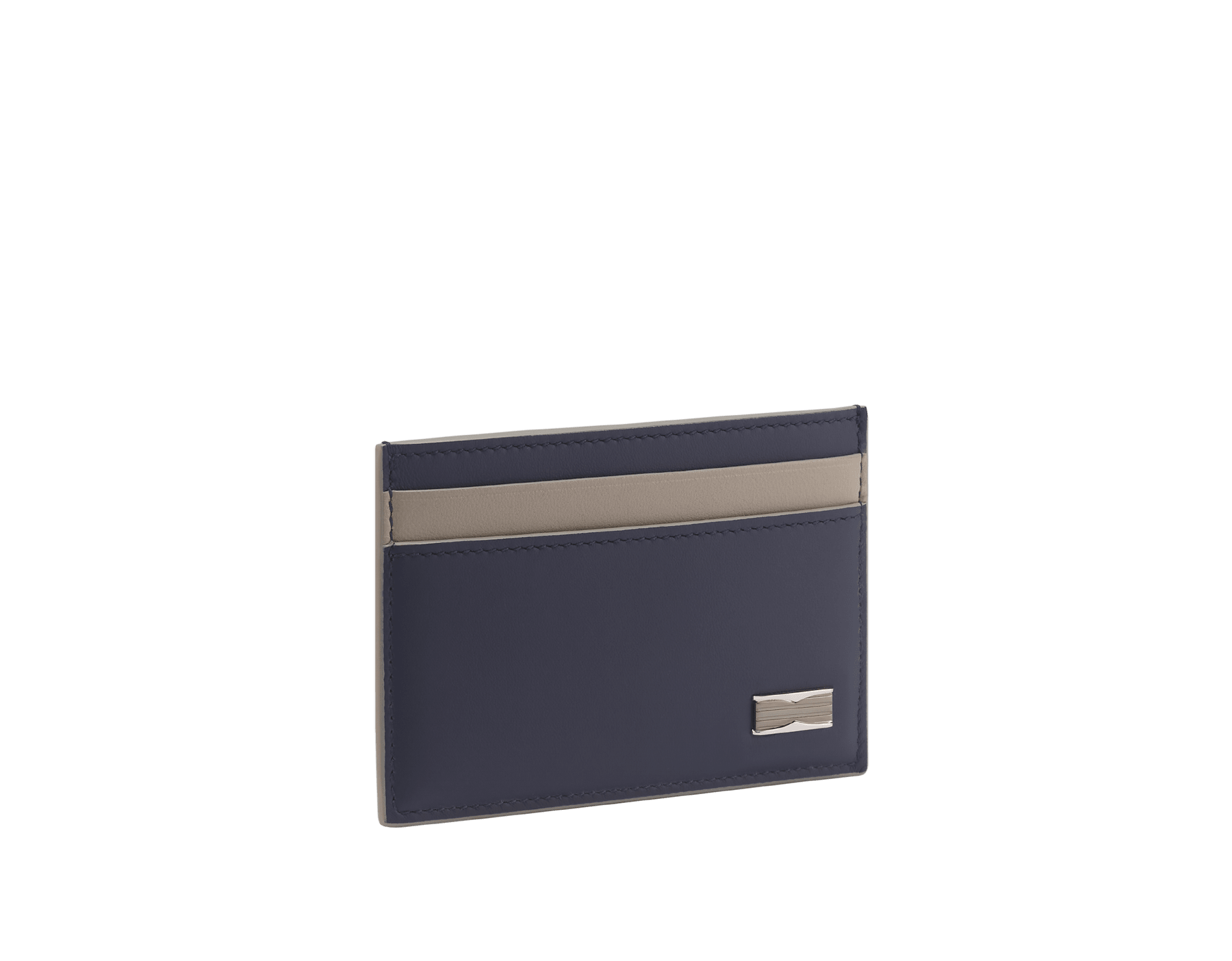 B.zero1 Man card holder in black matte calf leather with Niagara sapphire blue nappa leather detailing. Iconic dark ruthenium and palladium-plated brass embellishment. BZM-CCHOLDER image 1