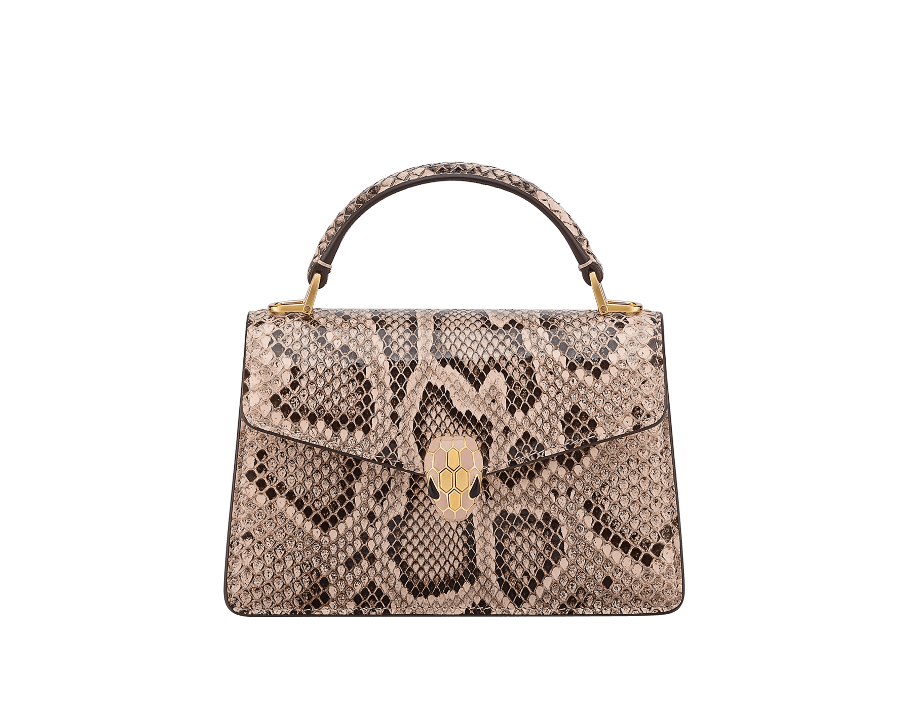 Sac à main Serpenti Forever mini modèle en python brillant couleur tourmaline menthe avec doublure en cuir nappa couleur tourmaline menthe. Captivant fermoir magnétique Serpenti en laiton doré rehaussé d’écailles en émail couleur jade brumeuse et doré et d’yeux en onyx noir. SEA-001-1283XS-EX image 1