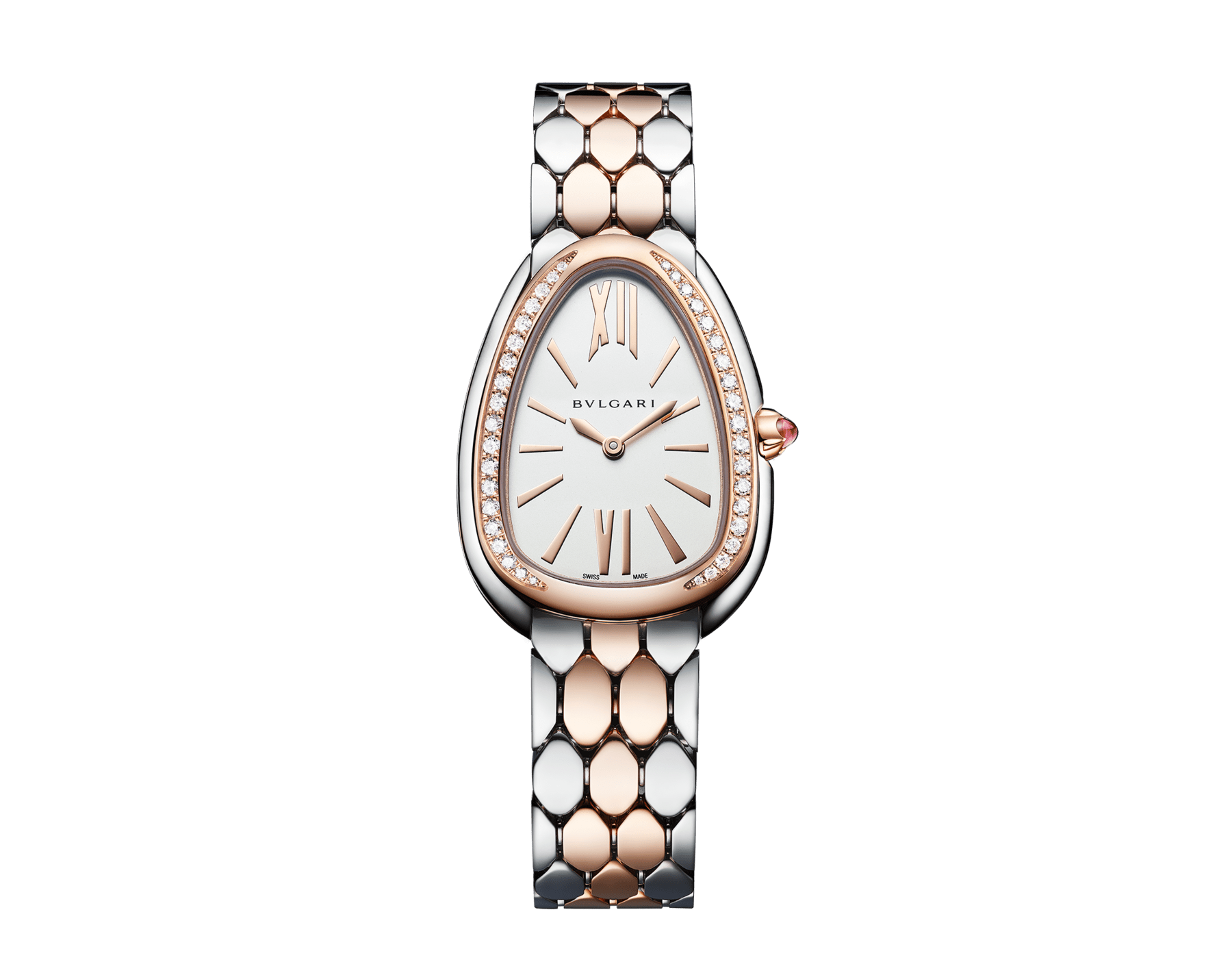 Serpenti Seduttori Uhr mit Gehäuse aus Edelstahl, Lünette aus 18 Karat Roségold mit Diamanten, weißem Zifferblatt und Armband aus 18 Karat Roségold und Edelstahl 103945 image 1