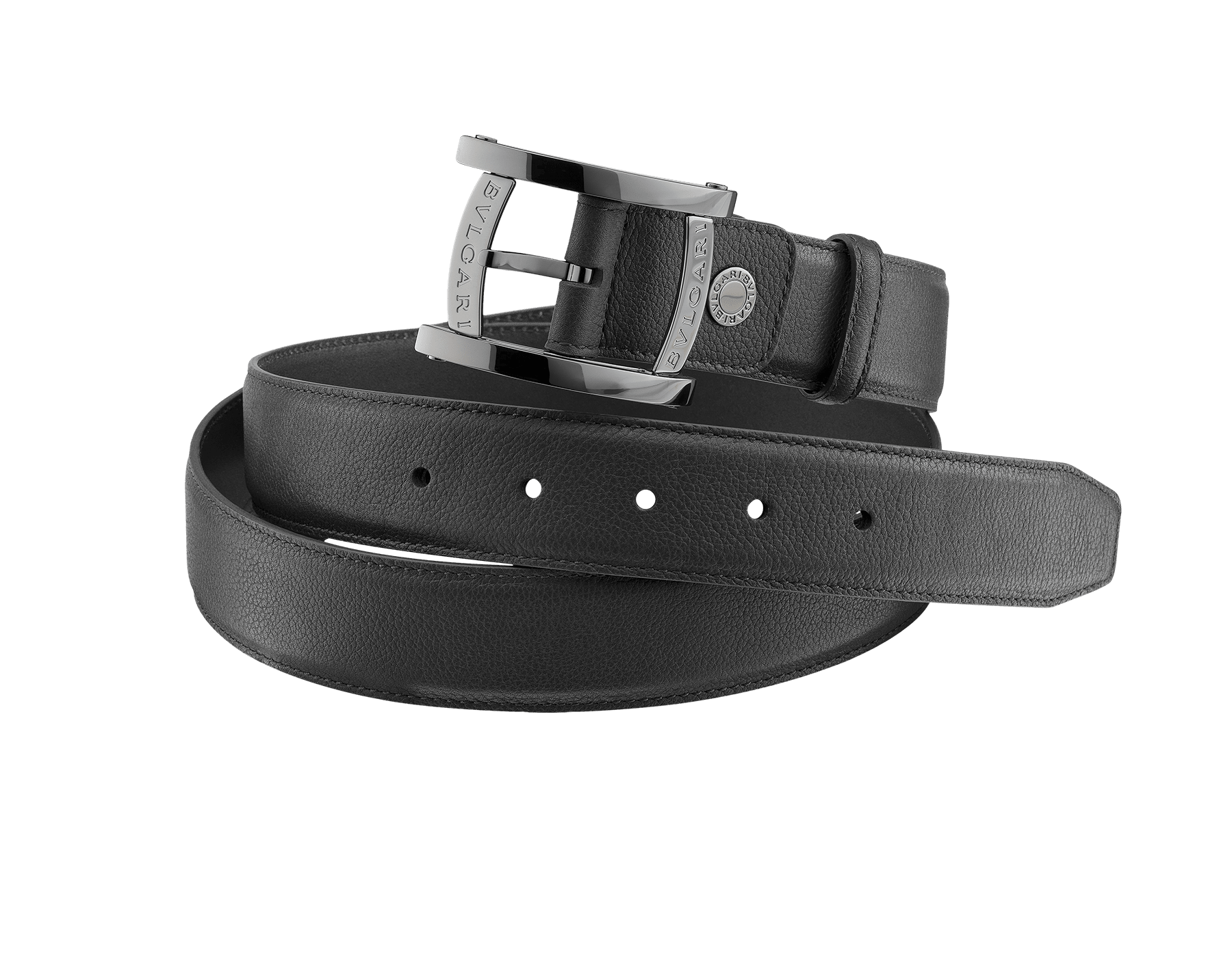 Man belt in black full grain calf leather with dark ruthenium plated hardware. A sport buckle inspired by the bezel of the Assioma man watch. Also available in other colours. Resizable/Adjustable ASSIOMA-FGCL image 1