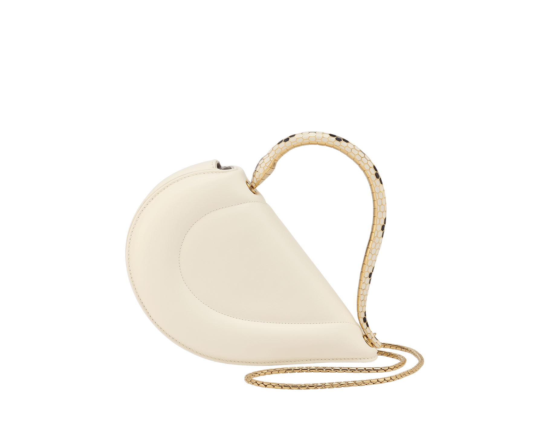 Sac à main Serpenti Cuore 1968 en cuir de veau couleur rose étoilé avec doublure en cuir nappa couleur rose cristal. Captivante poignée supérieure en forme de serpent en laiton doré, ornée d'écailles en émail couleur rosé étoilé et d'yeux en zircones. Fermoir à bouton-pression. SRN-001-1326S image 1