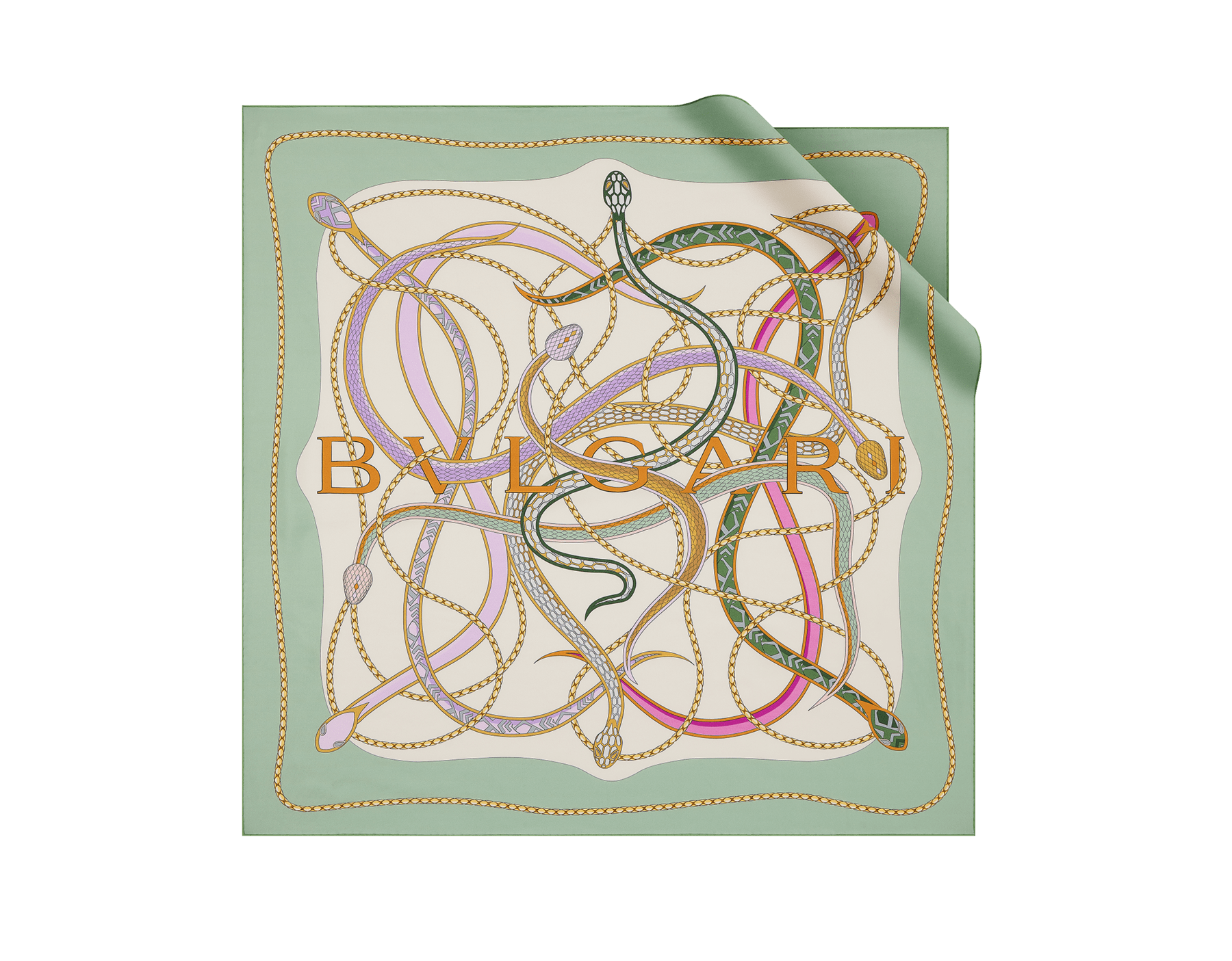 Foulard Serpenti&nbsp;75 en sergé de soie fine imprimée blanc agate doté d’un pendentif en métal Bvlgari Bvlgari. Confectionné en 100&nbsp;% sergé de soie. SERPENTI75-SC image 1