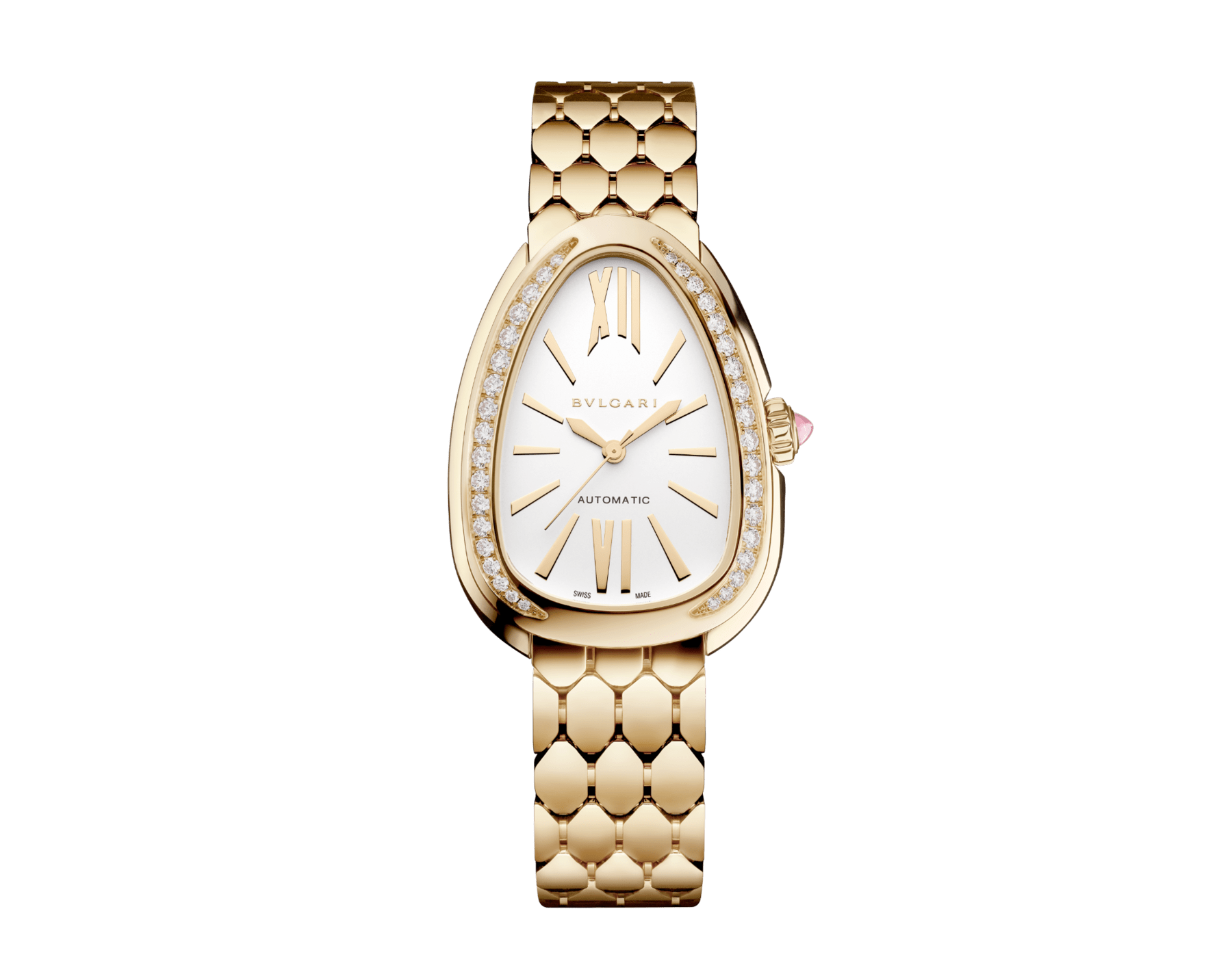 Serpenti Seduttori watch in 18 kt yellow gold with mechanical manufacture movement with automatic winding, diamond-set bezel and white opaline dial. Water-resistant up to 30 metres 103898 image 1
