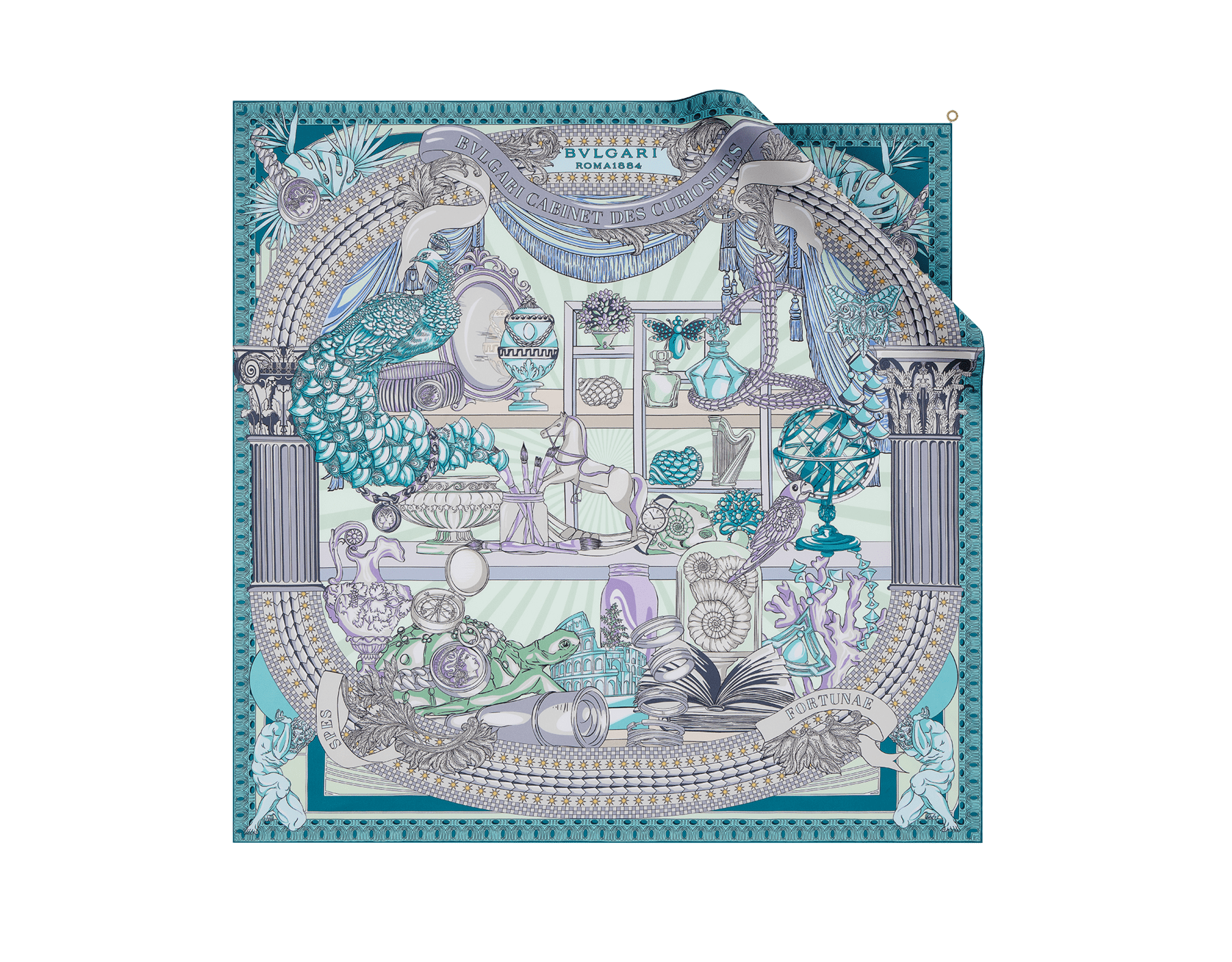 Foulard Bvlgari Curiosity en soie fine dorée doté d’un pendentif en métal BVLGARI BVLGARI. Modèle confectionné à 100&nbsp;% de soie. BULGARICURIOSITYSQ image 1