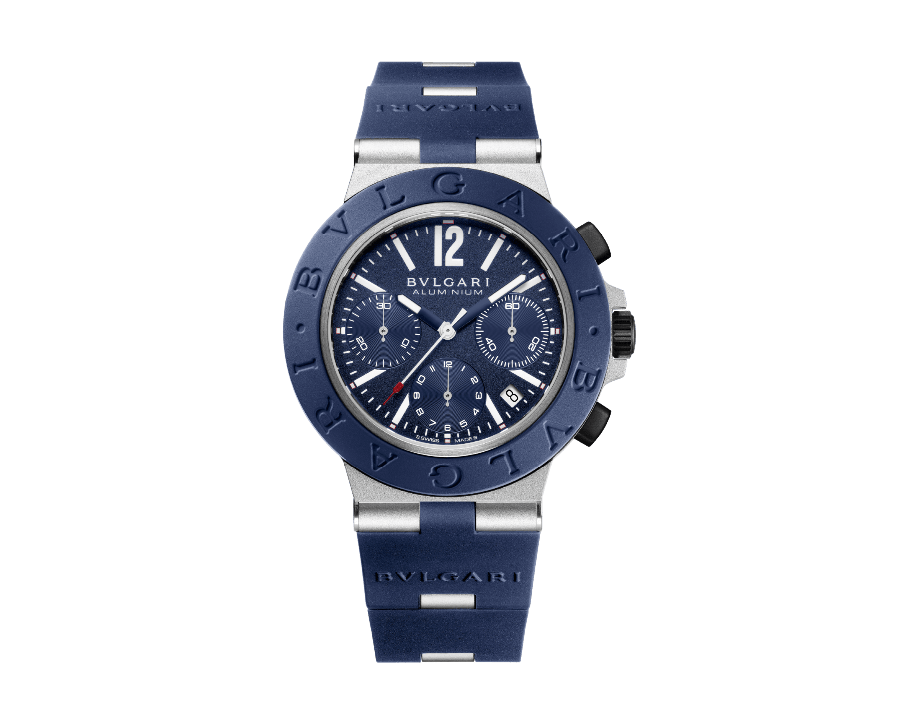 Bvlgari Aluminium Chronograph 腕錶，搭載機械機芯，自動上鍊，計時功能，錶徑 41 公釐，噴砂鋁合金錶殼，藍色橡膠錶圈及錶帶，藍色亮澤錶盤。防水深度 100 公尺。 104234 image 1