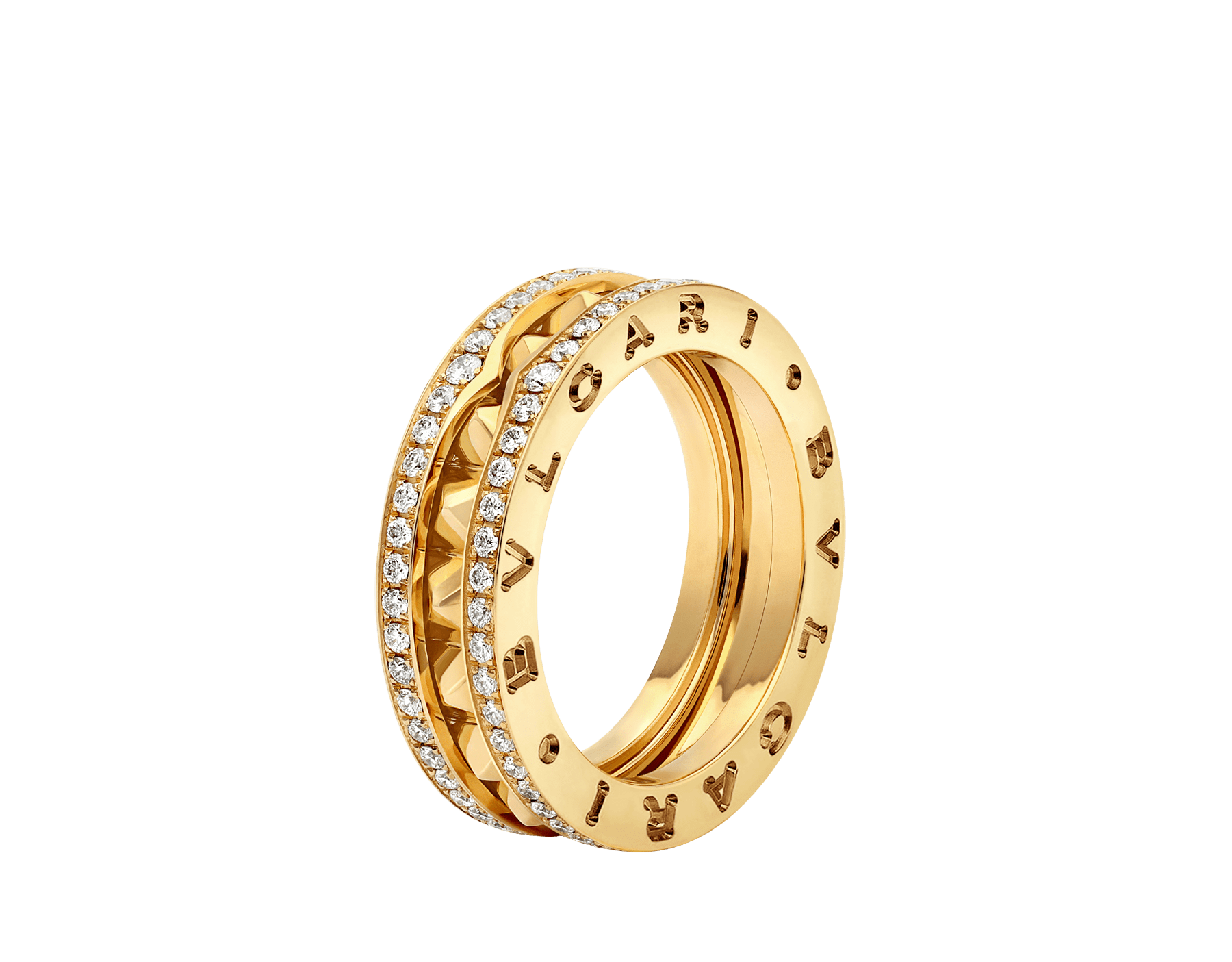B.zero1 Rock 18 kt yellow gold one-band ring with studded spiral set with pavé diamonds on the edges AN859221 image 1