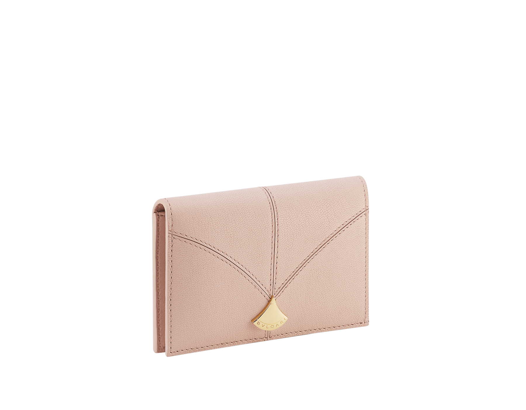 Porta carte a libro Divas' Dream in pelle di capra rosa chiaro con interno in nappa rosa cristallo. Iconica chiusura con bottone a pressione in ottone placcato oro. DIVA-CC-HOLDFOLD image 1
