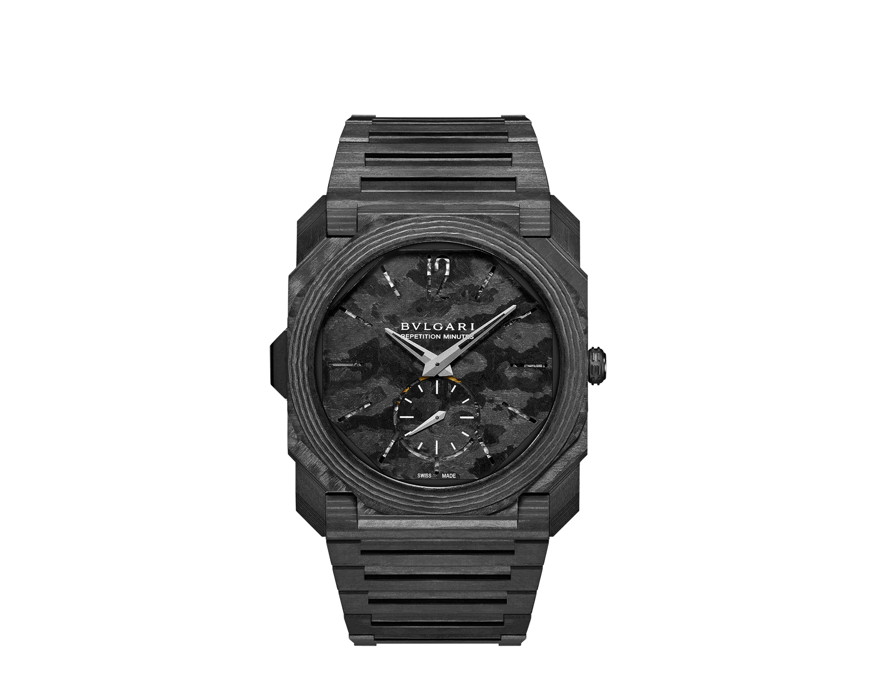 Octo Finissimo Minute Repeater with mechanical manufacture extra-thin movement, manual winding, minute repeater, two hammers and gongs, Carbon CTP and Peek case, bracelet and skeletonized dial. Limited edition of 50 pieces 102794 image 1