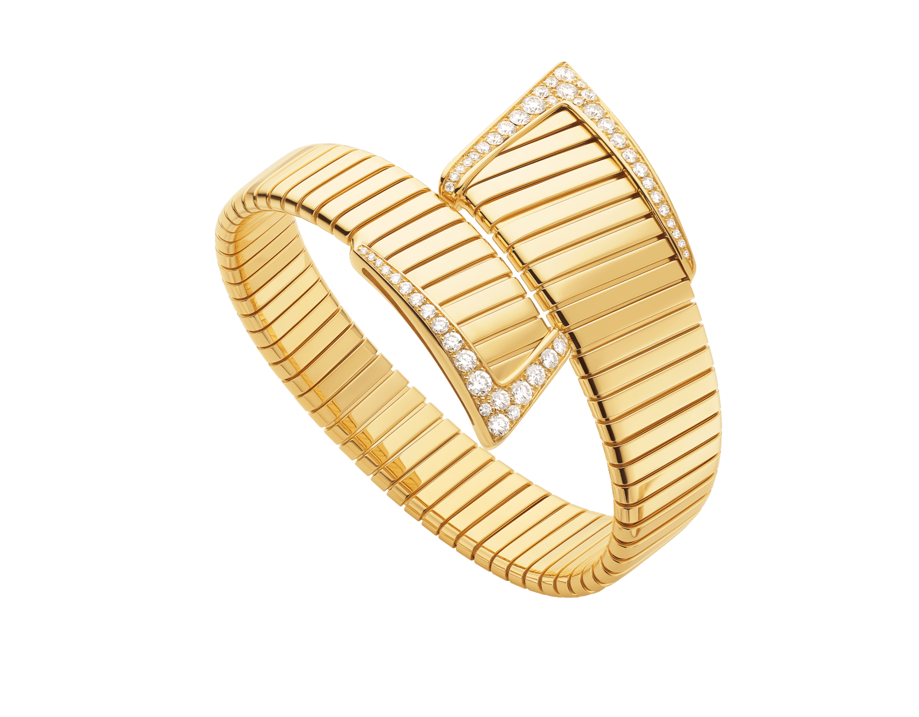 Bvlgari Tubogas 不對稱手環，採用 18K 黃金，飾以半密鑲鑽石。 BR860836 image 1