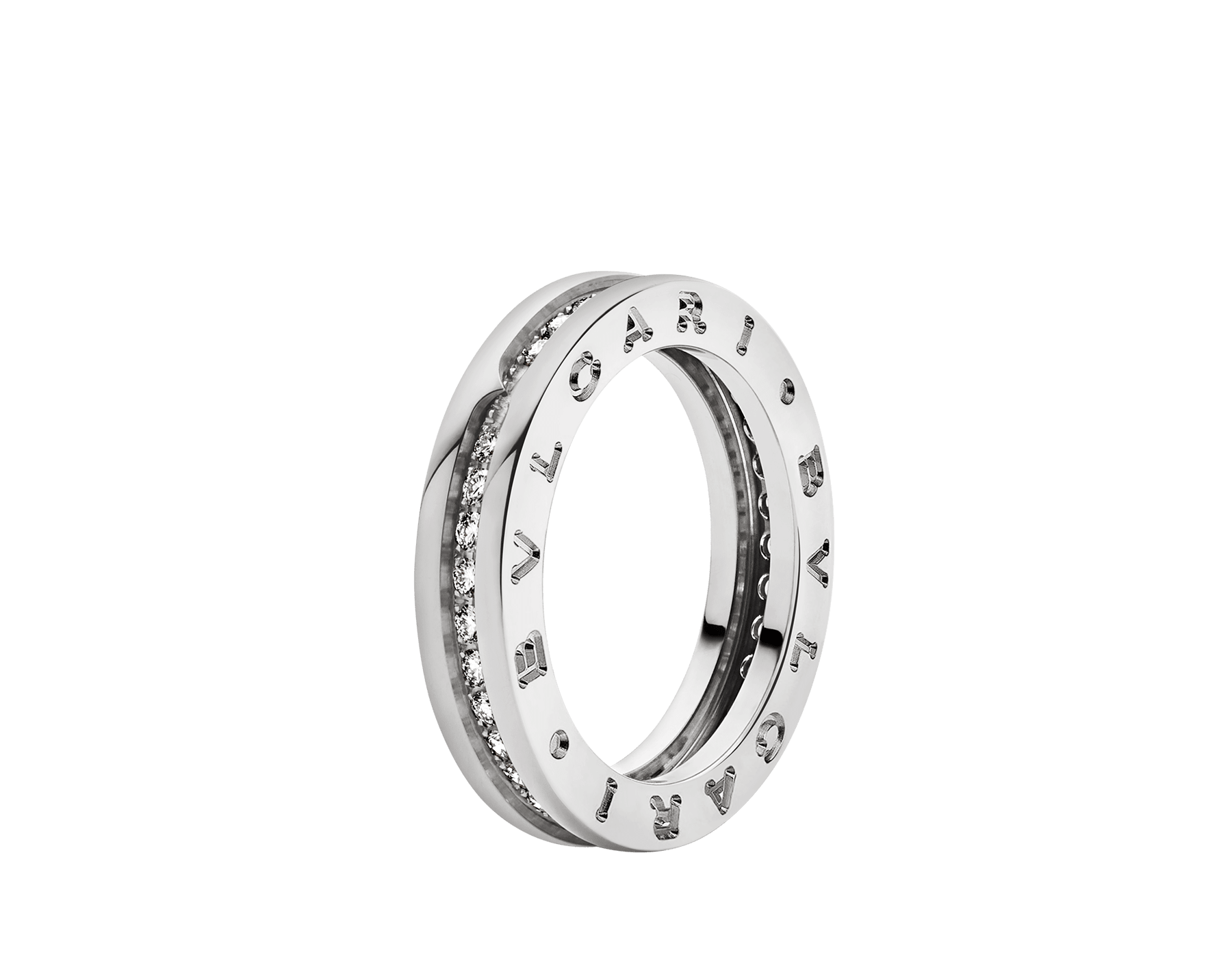 B.zero1 one-band ring in 18 kt white gold, set with pavé diamonds on the spiral. B-zero1-1-bands-AN850656 image 1