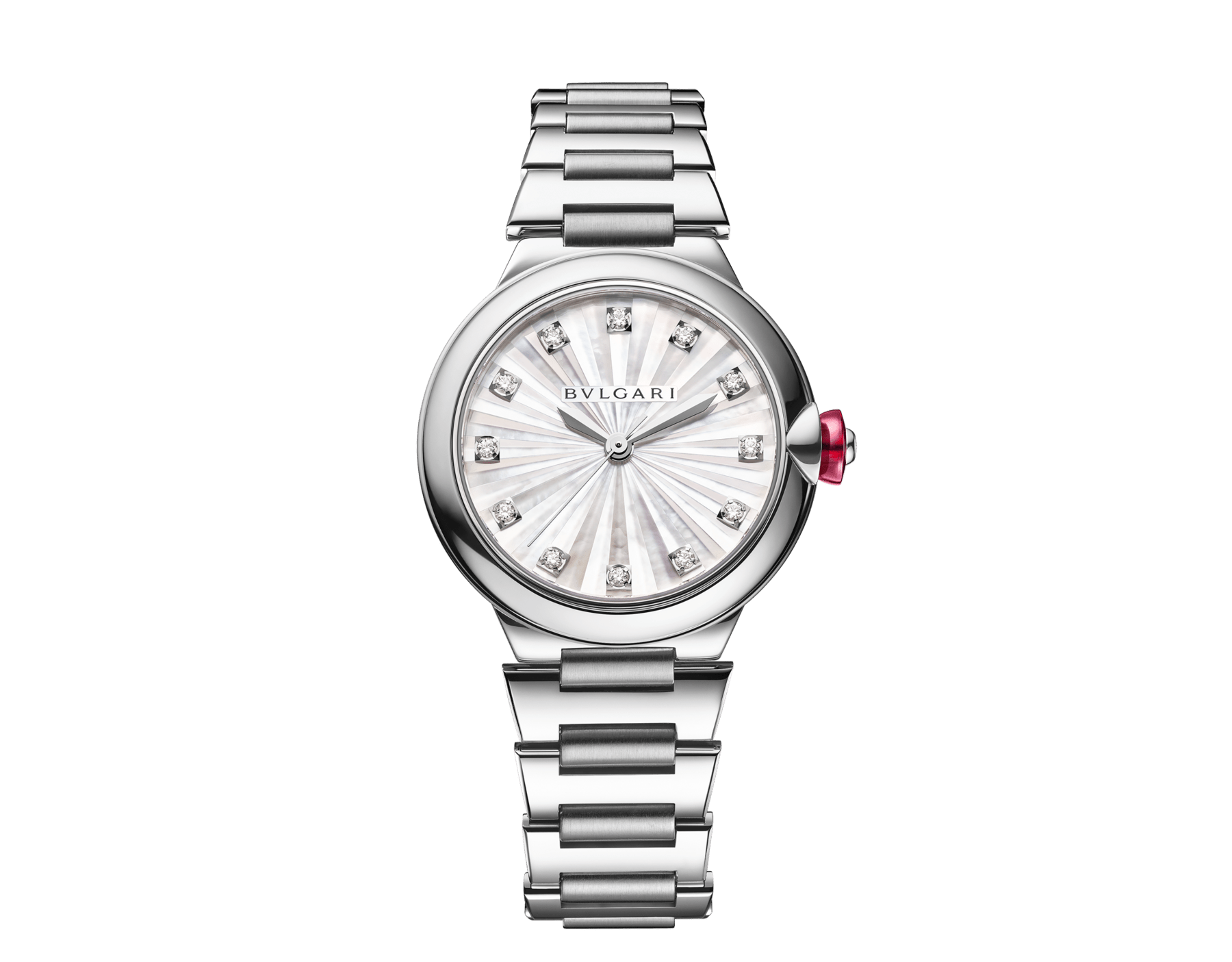 Lvcea watch in polished and satin-brushed stainless steel with automatic movement, white mother-of-pearl intarsio dial and 12 diamond indexes. Water-resistant up to 50 metres 103727 image 1