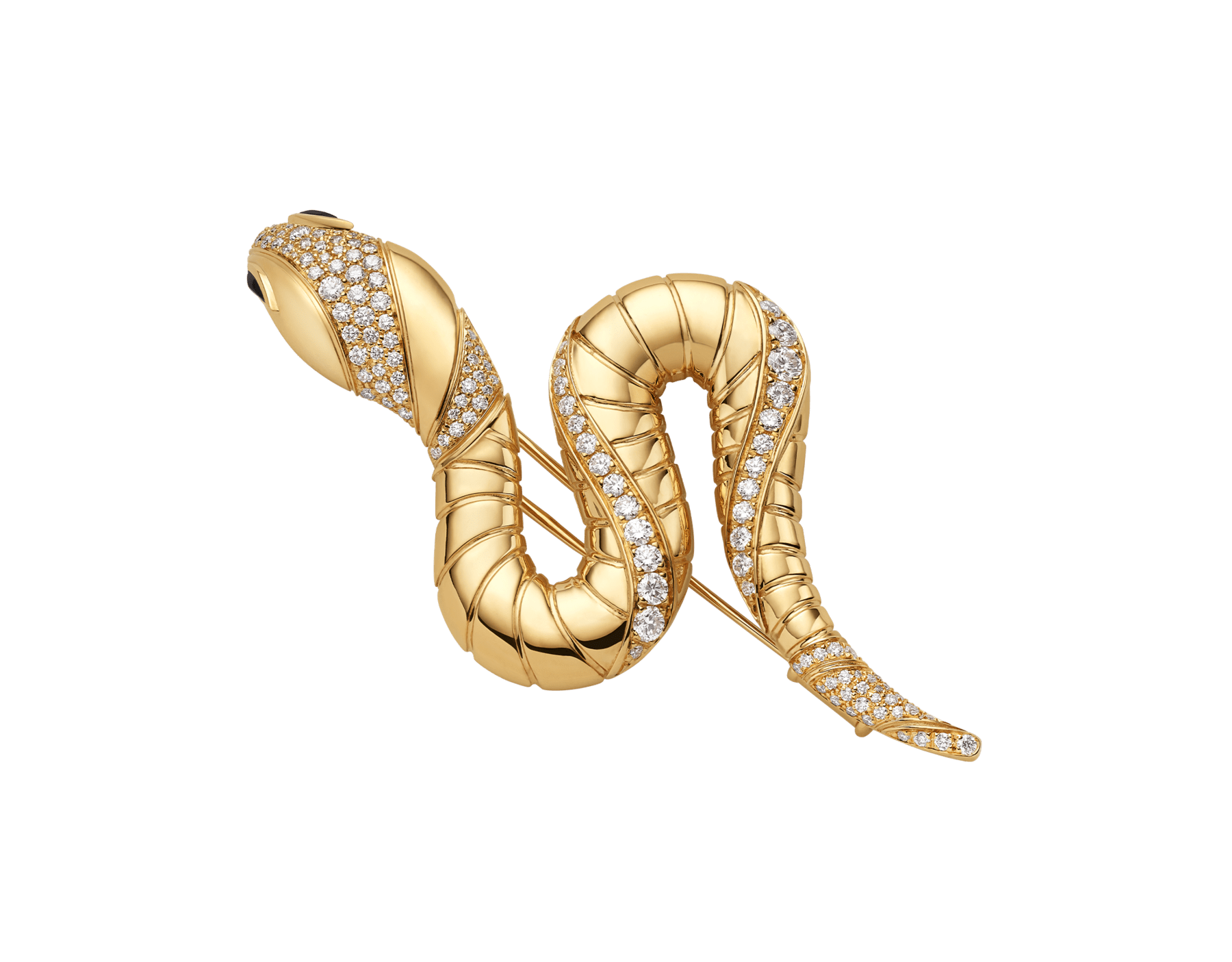 Serpenti Brosche aus 18&nbsp;Karat Gelbgold mit halb ausgefasstem Diamant-Pavé sowie Augen aus schwarzem Onyx 362634 image 1