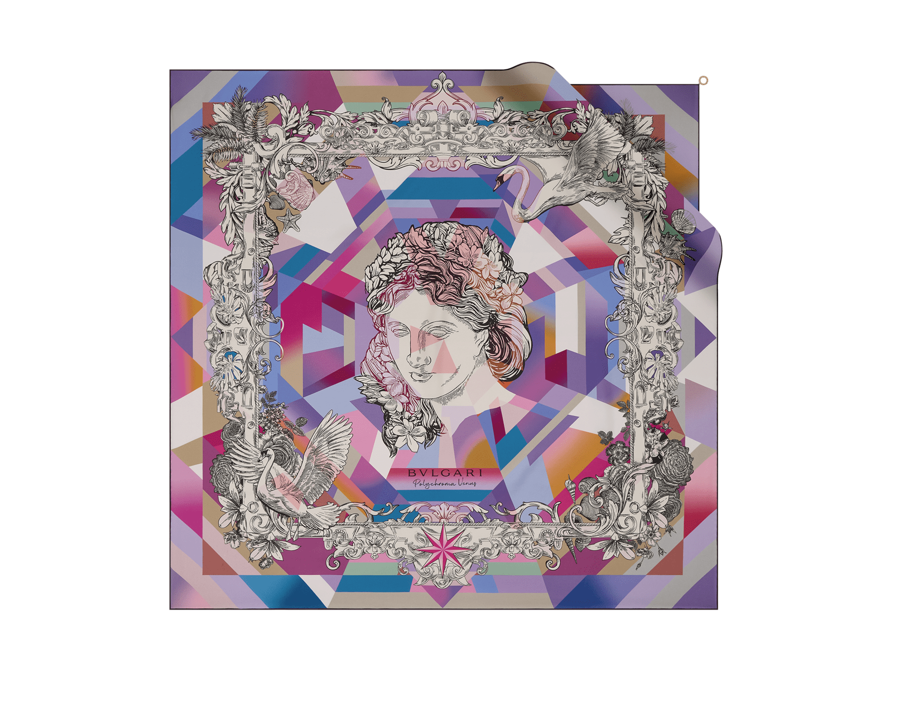 Polychroma Halstuch aus feinem mehrfarbigem Seidentwill mit BVLGARI BVLGARI Metallanhänger. Aus 100 % Seide gefertigt. 246382 image 1