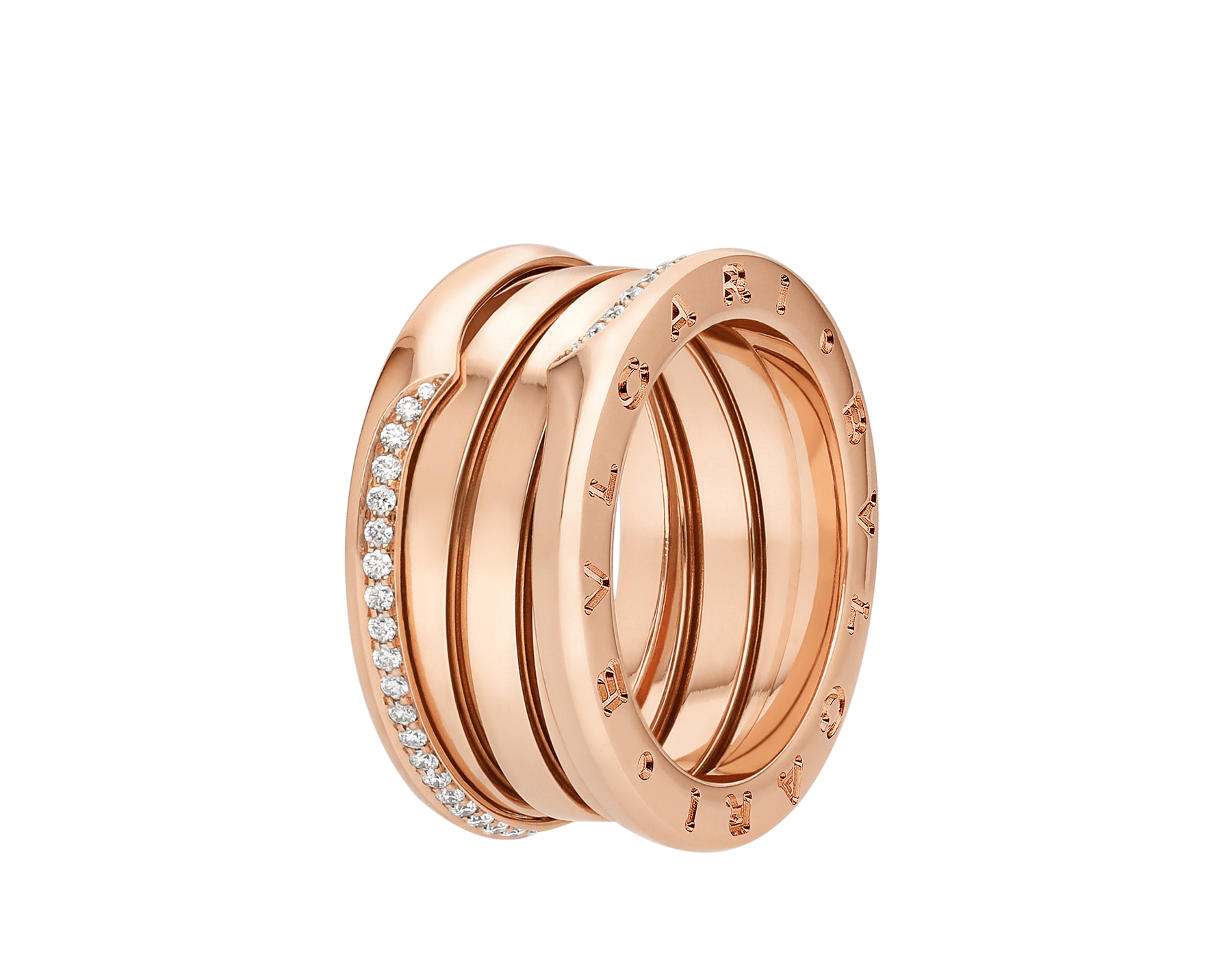 Кольцо B.zero1 с тремя витками, розовое золото 18 карат, фрагменты бриллиантового паве с двух сторон AN859412 image 1