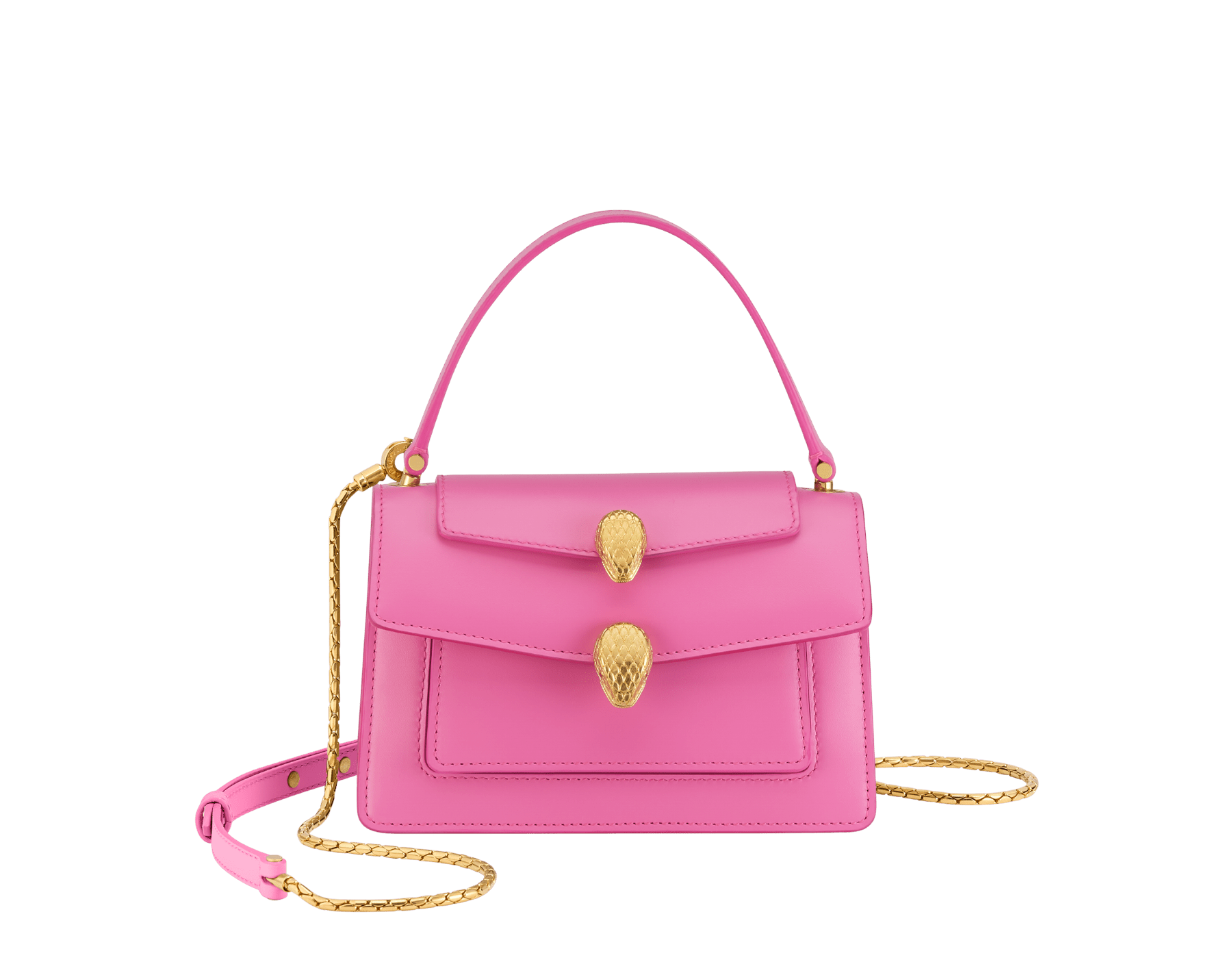 Alexander Wang x Bulgari small belt bag in azalea quartz pink calf leather with black nappa leather lining. Captivating double Serpenti head magnetic closure in antique gold-plated brass embellished with red enamel eyes. 292314 image 1