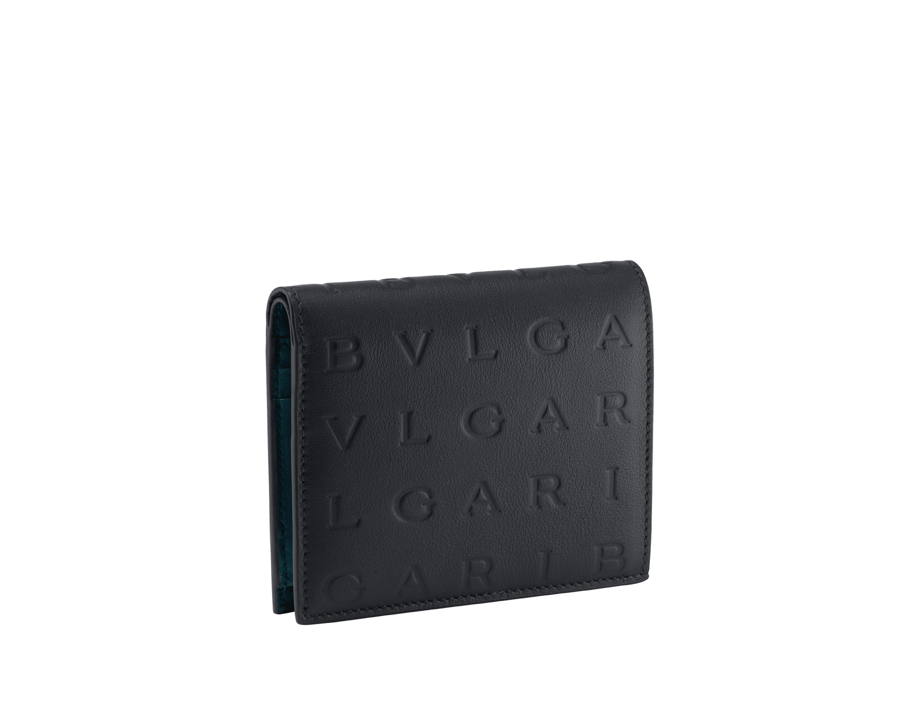 Bulgari Logo compact wallet in Ivory Opal white calf leather with hot stamped Infinitum Bulgari logo pattern and plain Pink Spinel nappa leather lining. Light gold-plated brass hardware BVL-COMPACTWLT image 1