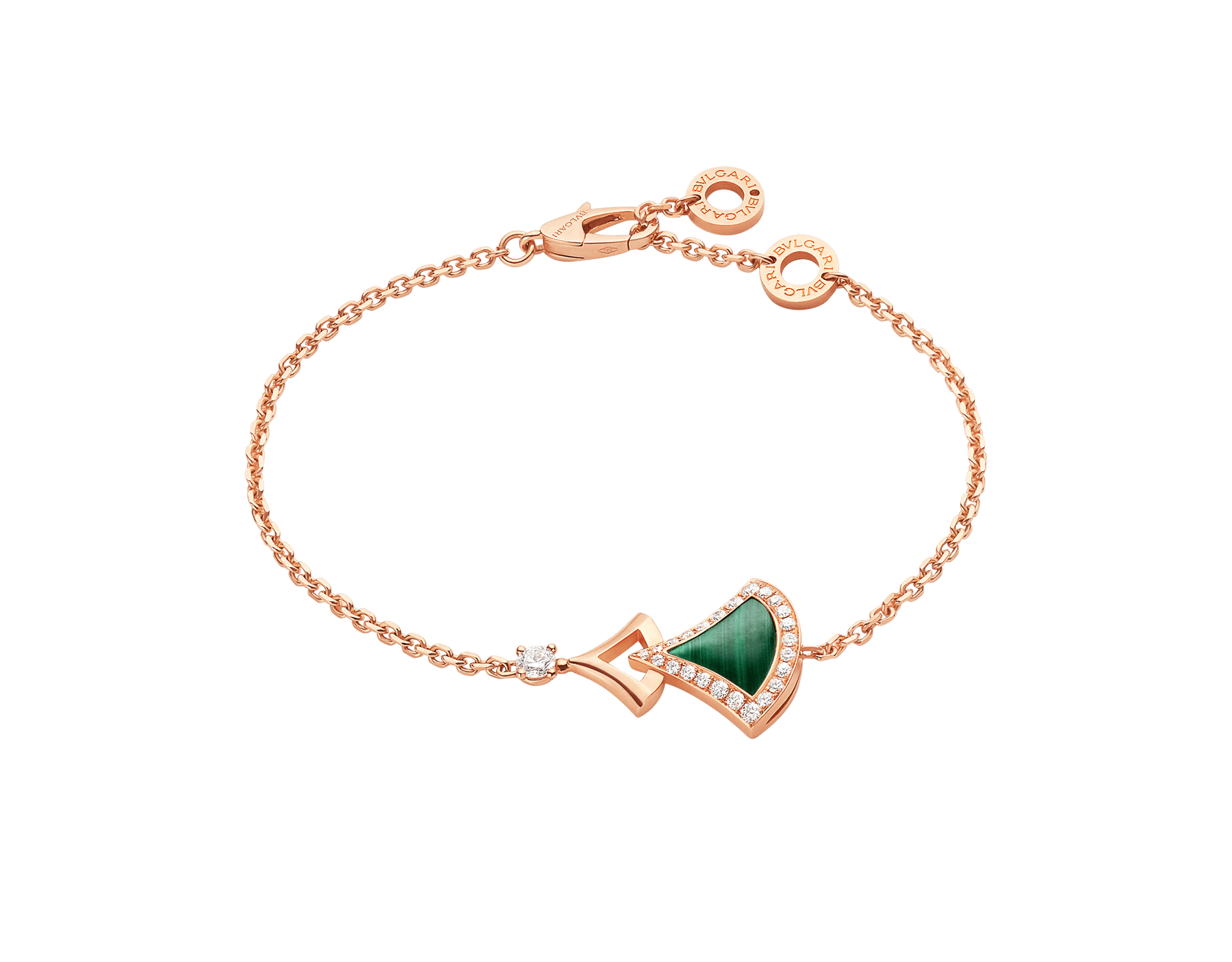 Pulsera DIVAS' DREAM en oro rosa de 18 qt con un elemento en malaquita y pavé de diamantes. BR859378 image 1