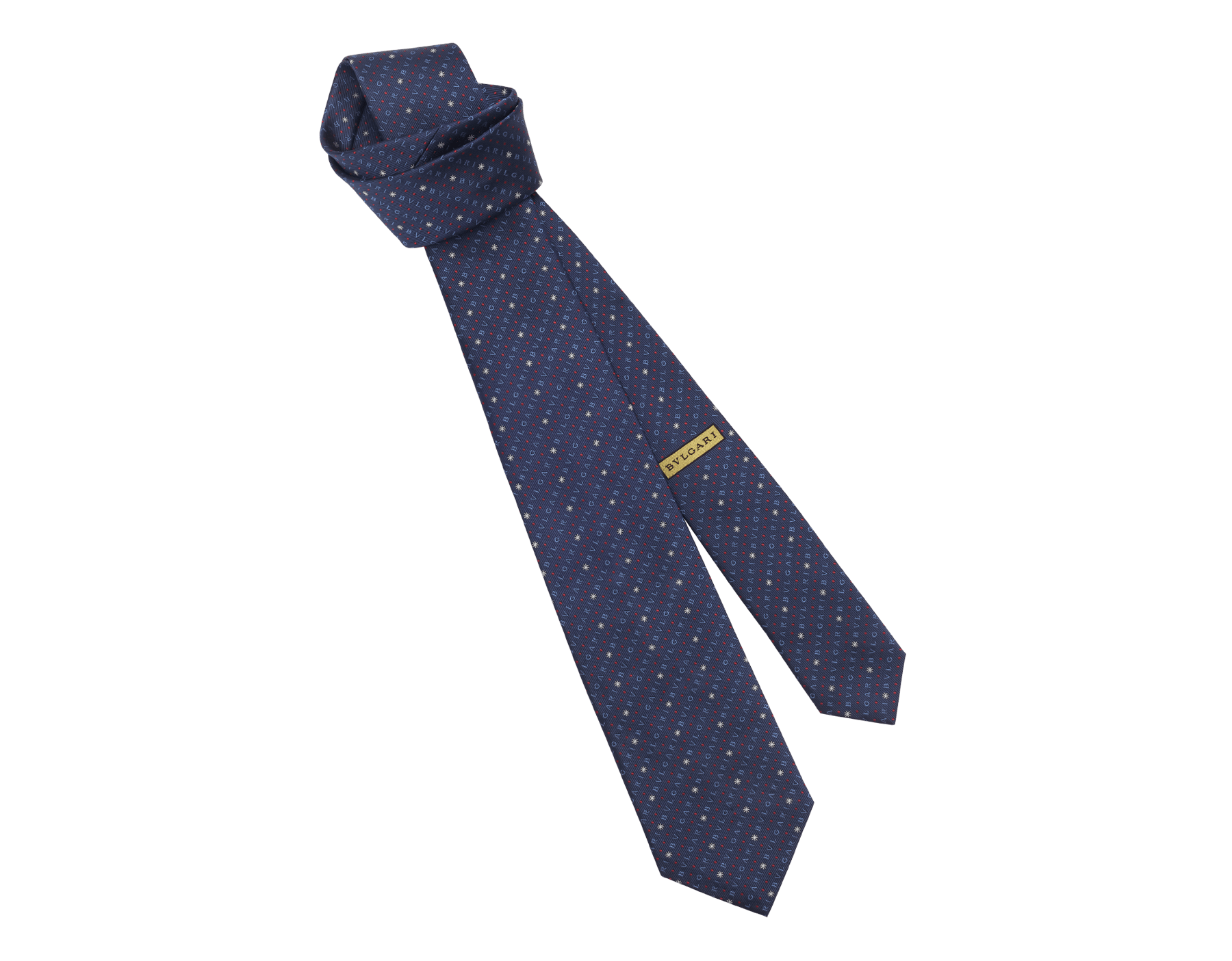 Cosmic Logo seven-fold tie in fine navy blue jacquard silk. 245274 image 1