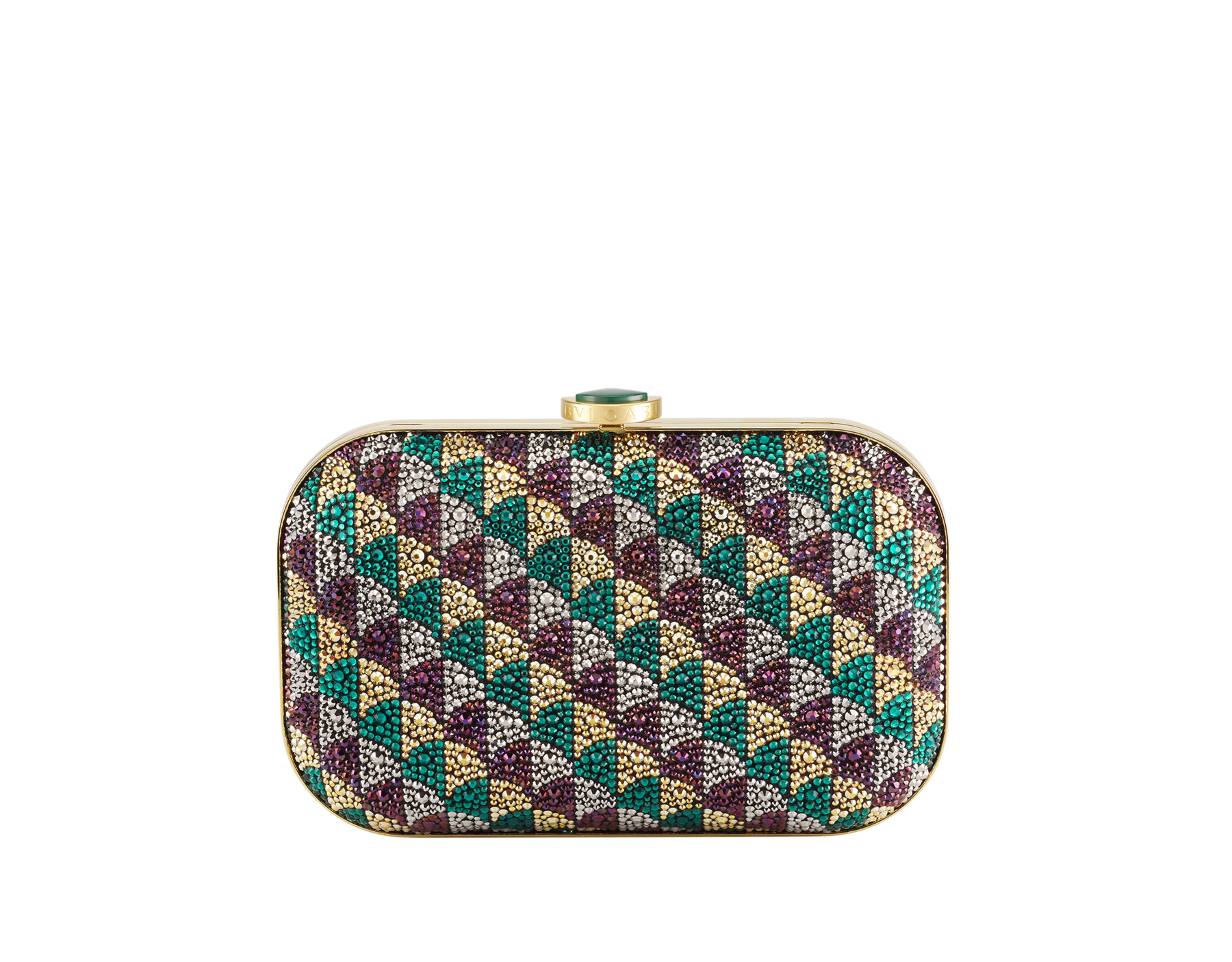 Pochette Divas' Dream avec cristaux Calla multicolores et doublure en cuir nappa noir. Fermeture emblématique ornée d’un élément en malachite en forme d’éventail. 295716 image 1