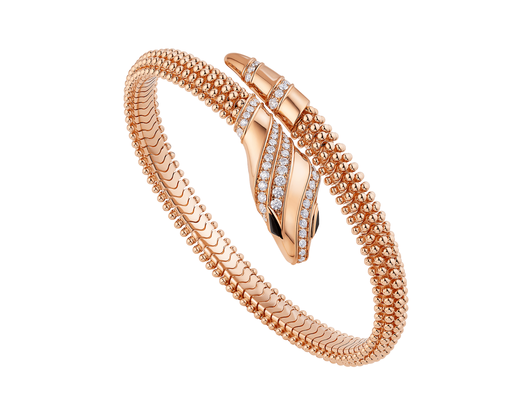Serpenti single-coil 18 kt rose gold bracelet set with pavé diamonds on the head and the tail, and black onyx eyes BR859857 image 1