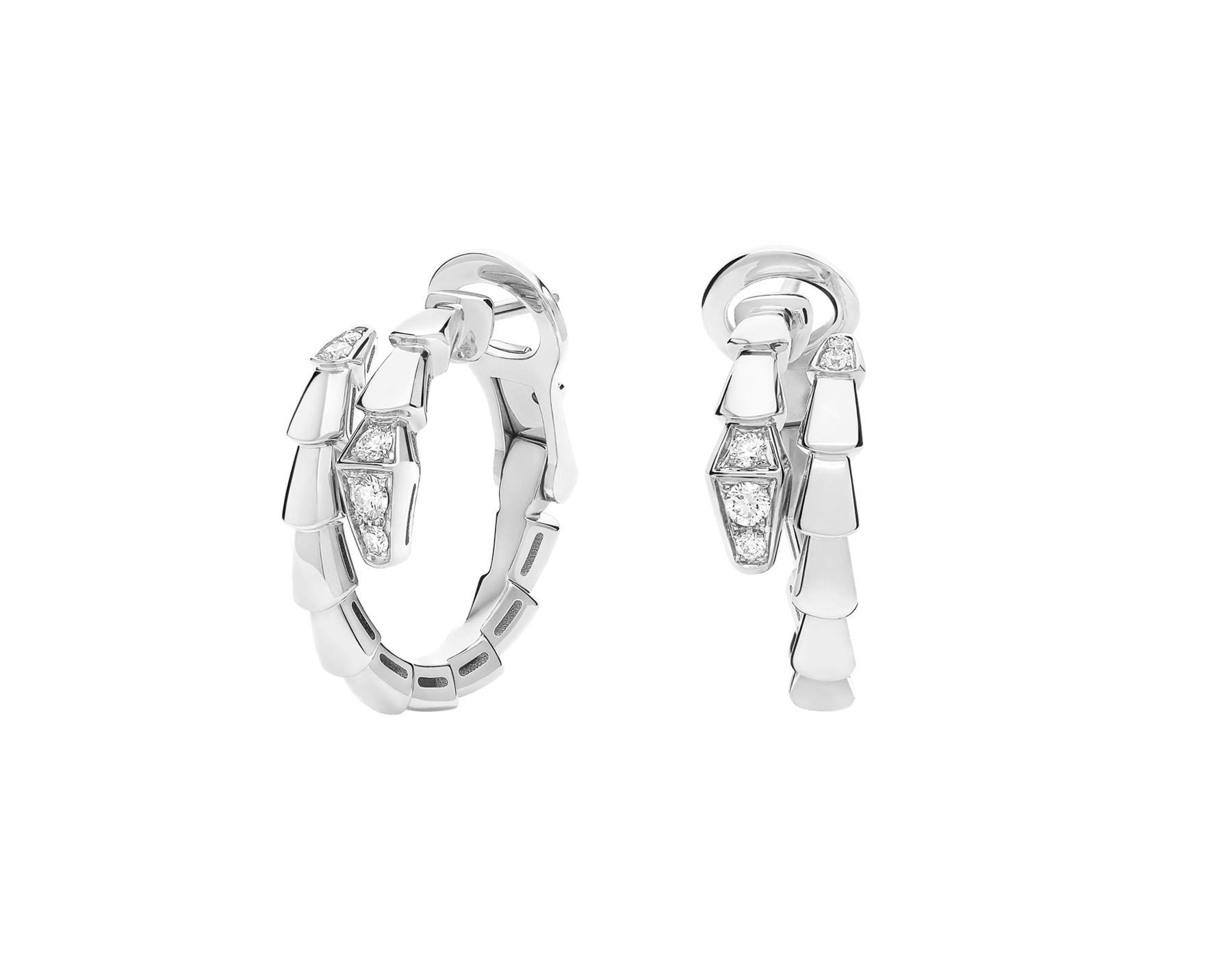 Serpenti Viper 18 kt white gold hoop earrings set with pavé diamonds on the head 362189 image 1