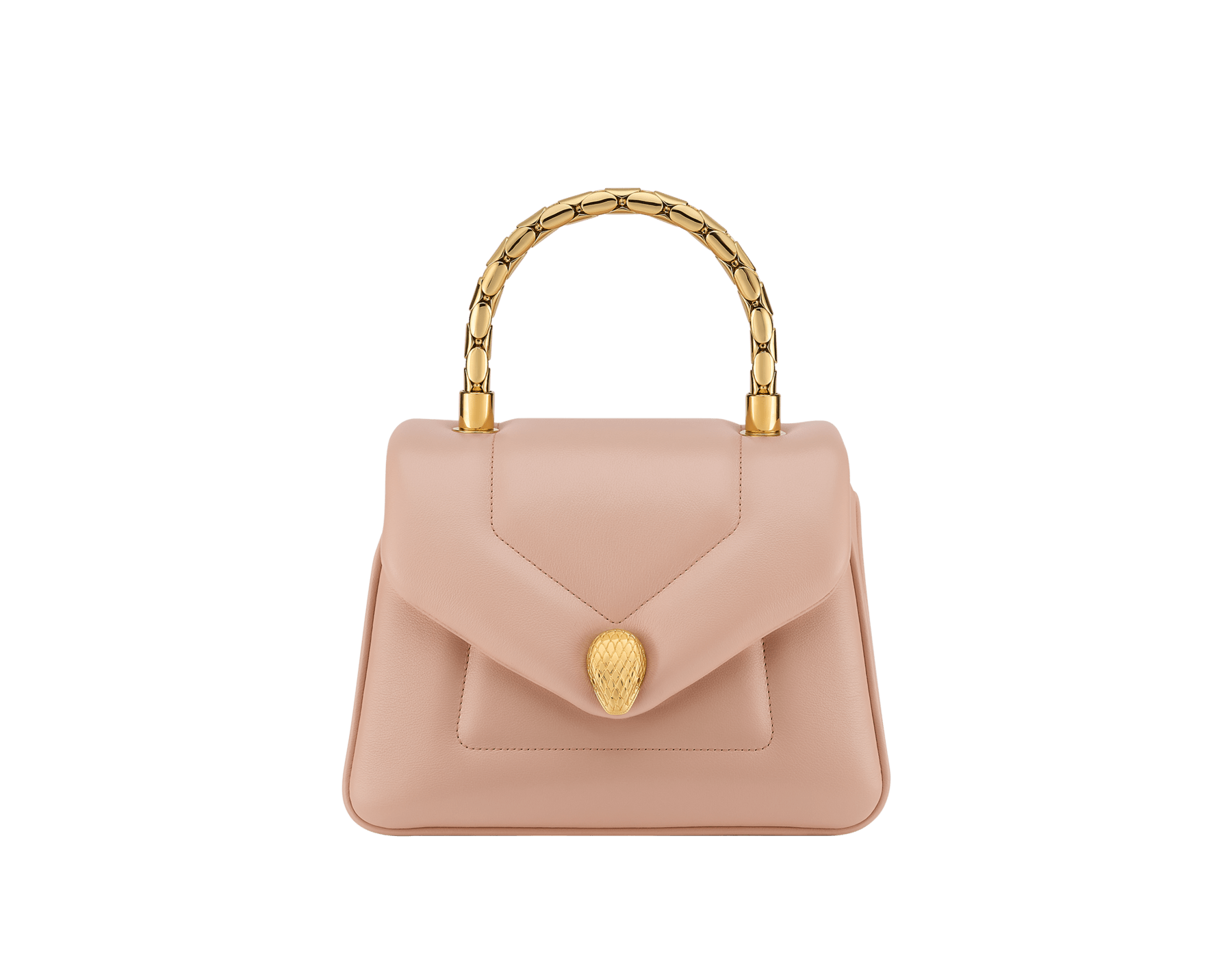 Serpenti Reverse small top handle bag in black quilted Metropolitan calf leather with black nappa leather lining. Captivating snakehead magnetic closure in gold-plated brass embellished with red enamel eyes. 1234-MCL image 1