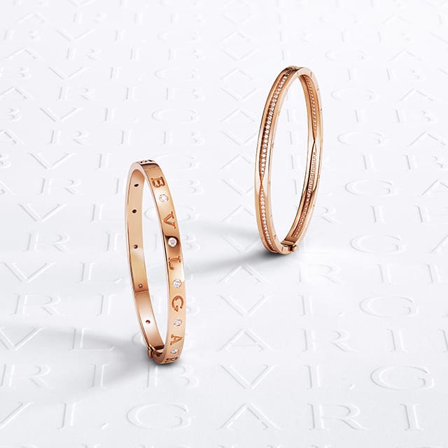 A picture representing Bzero1 and Bvlgari Bvlgari bracelets in rose gold.