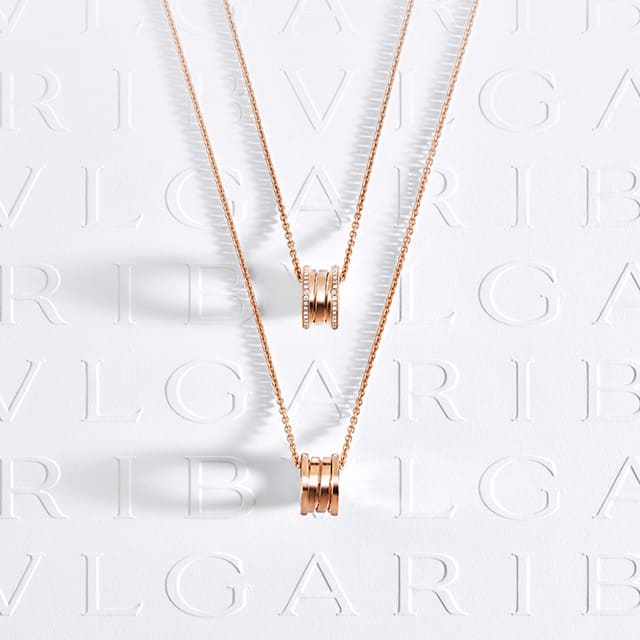 Two Bzero1 necklaces in rose gold and with dimonds.